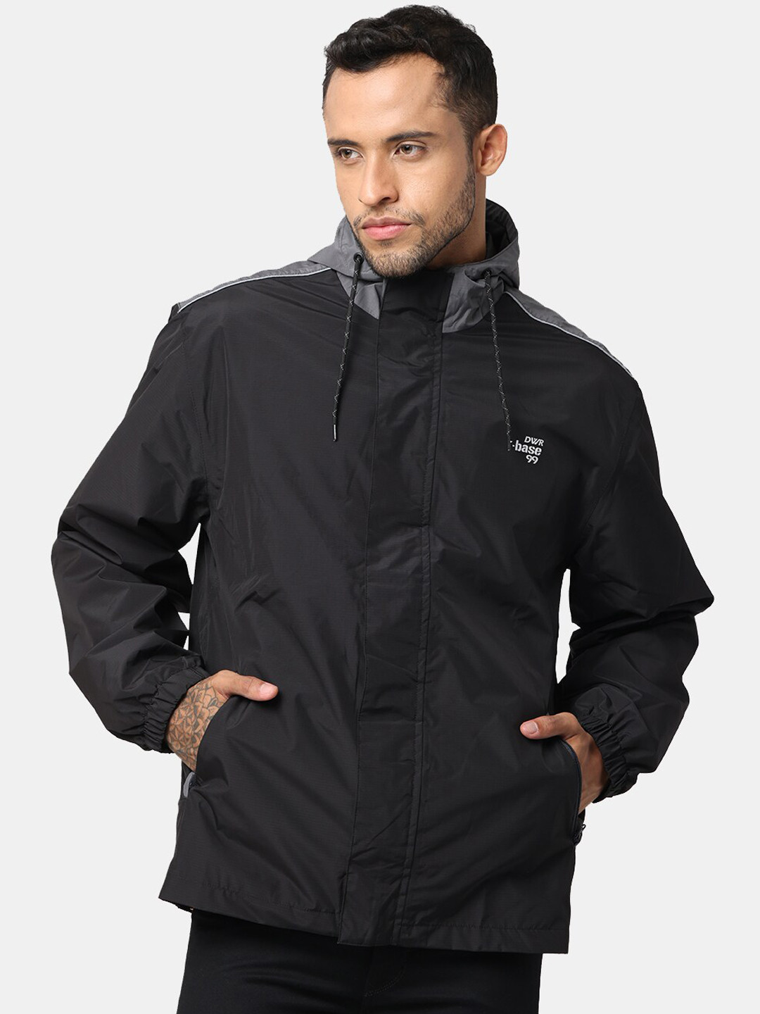 

t-base Men Grey Solid Windcheater and Water Resistant Sporty Jacket