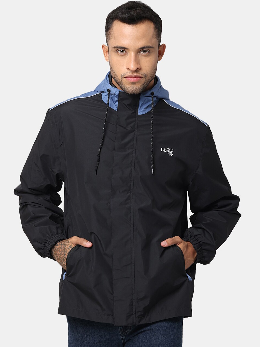 

t-base Men Charcoal & Blue Windcheater and Water Resistant Sporty Jacket