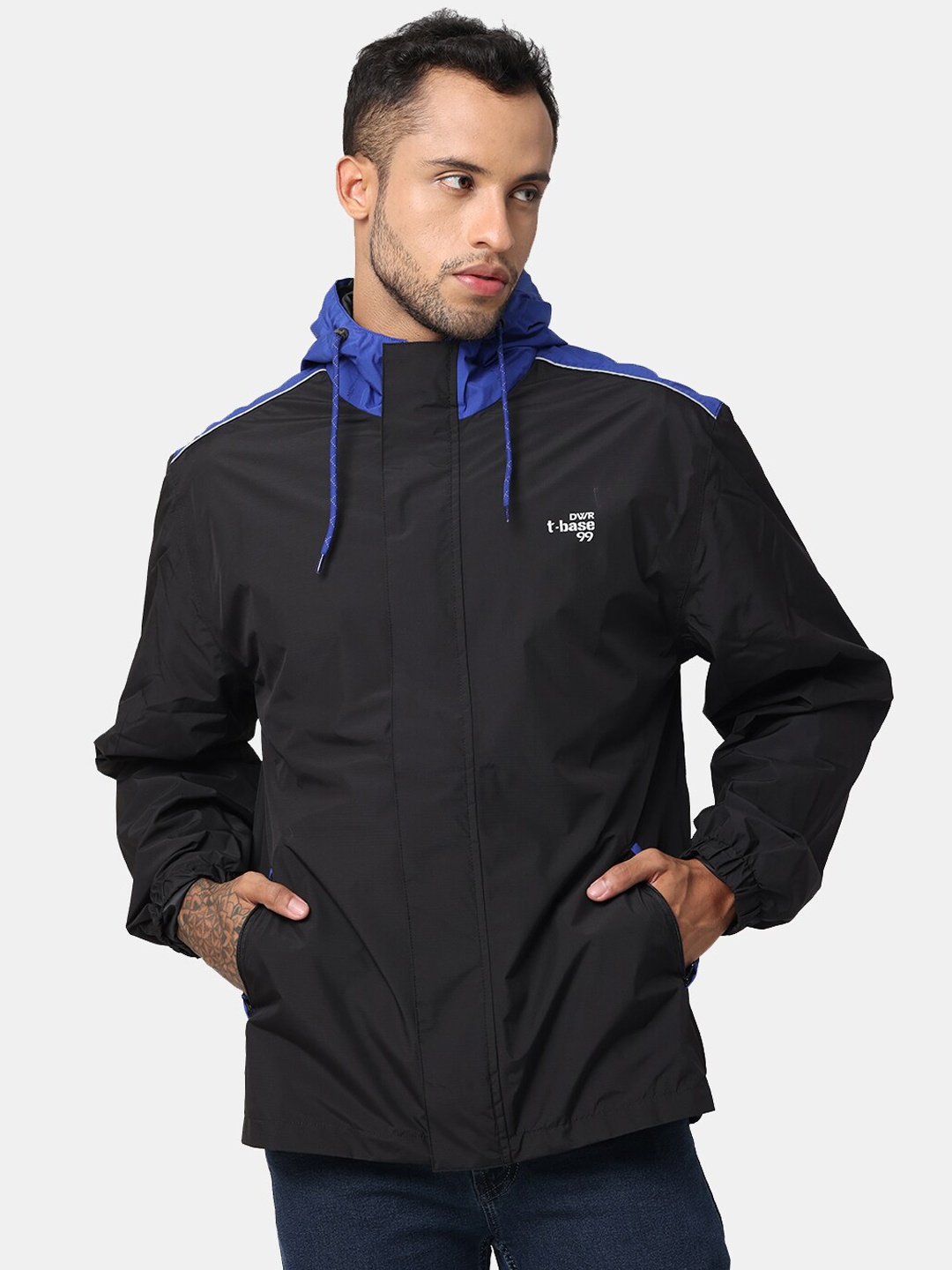 

t-base Men Blue Windcheater and Water Resistant Sporty Jacket, Black