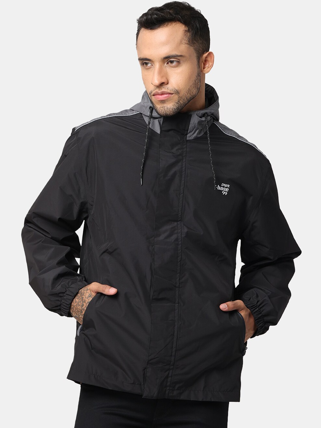 

t-base Men Grey Windcheater and Water Resistant Sporty Jacket