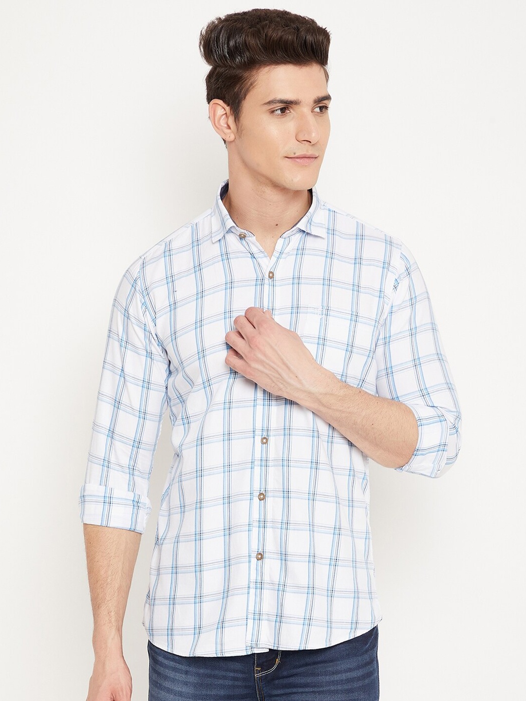 

Duke Men White Slim Fit Checked Cotton Casual Shirt