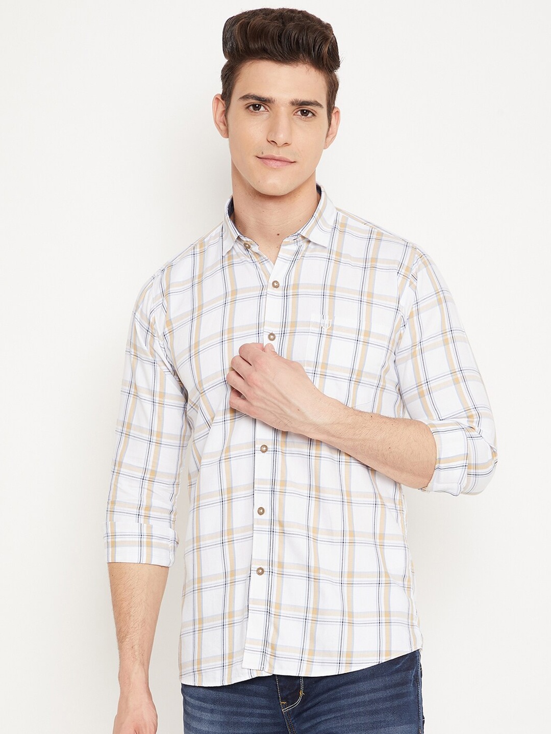 

Duke Men White Slim Fit Tartan Checks Casual Shirt