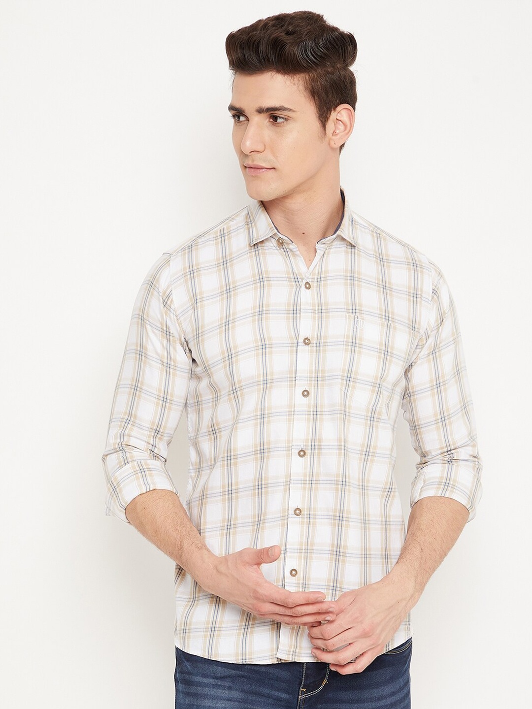 

Duke Men White Slim Fit Checked Casual Shirt