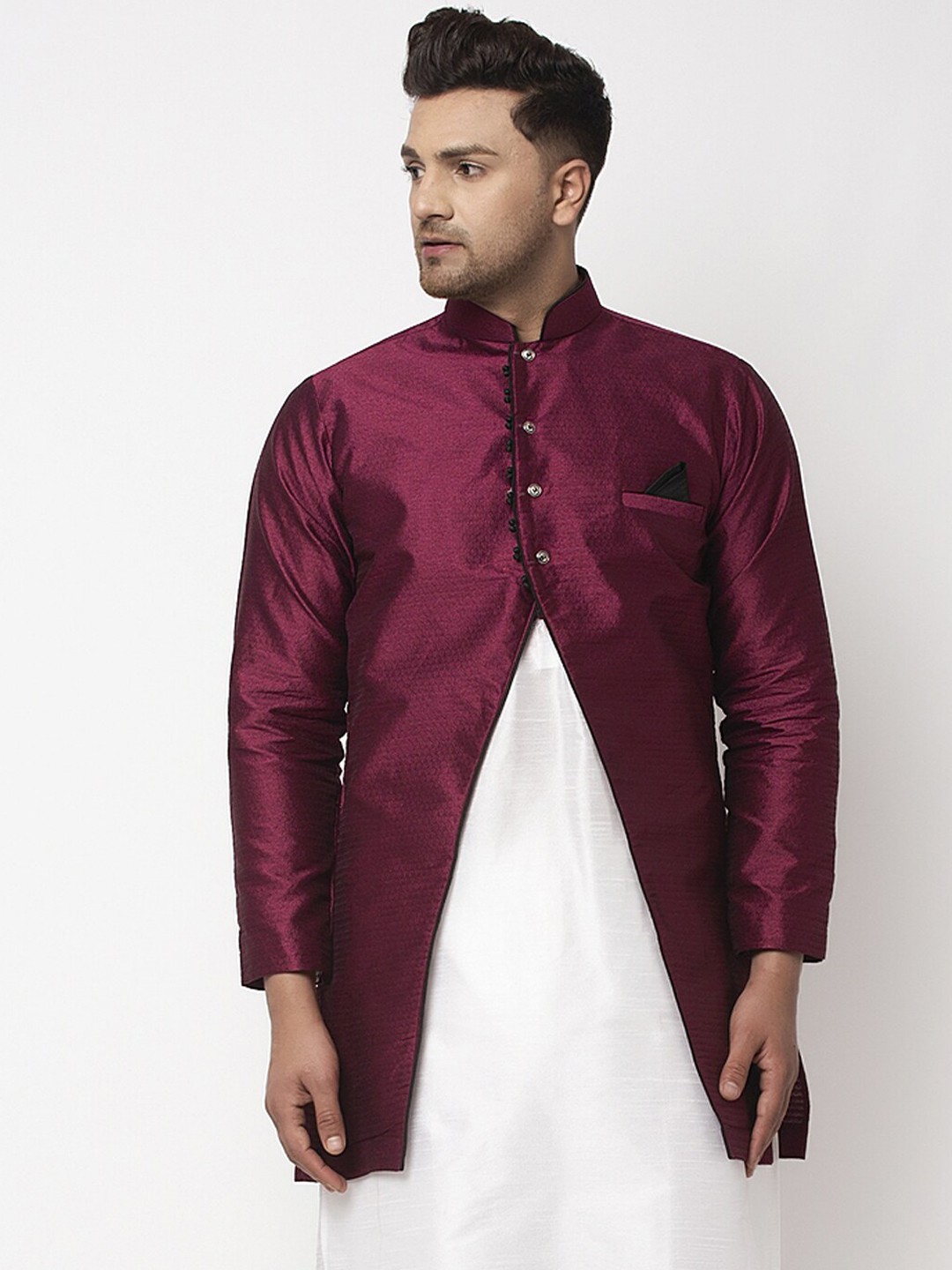 

Benstoke Men Burgundy Solid Silk Blend Jacket