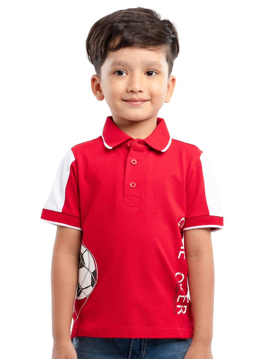 

UNDER FOURTEEN ONLY Boys Red Polo Collar Printed T-shirt