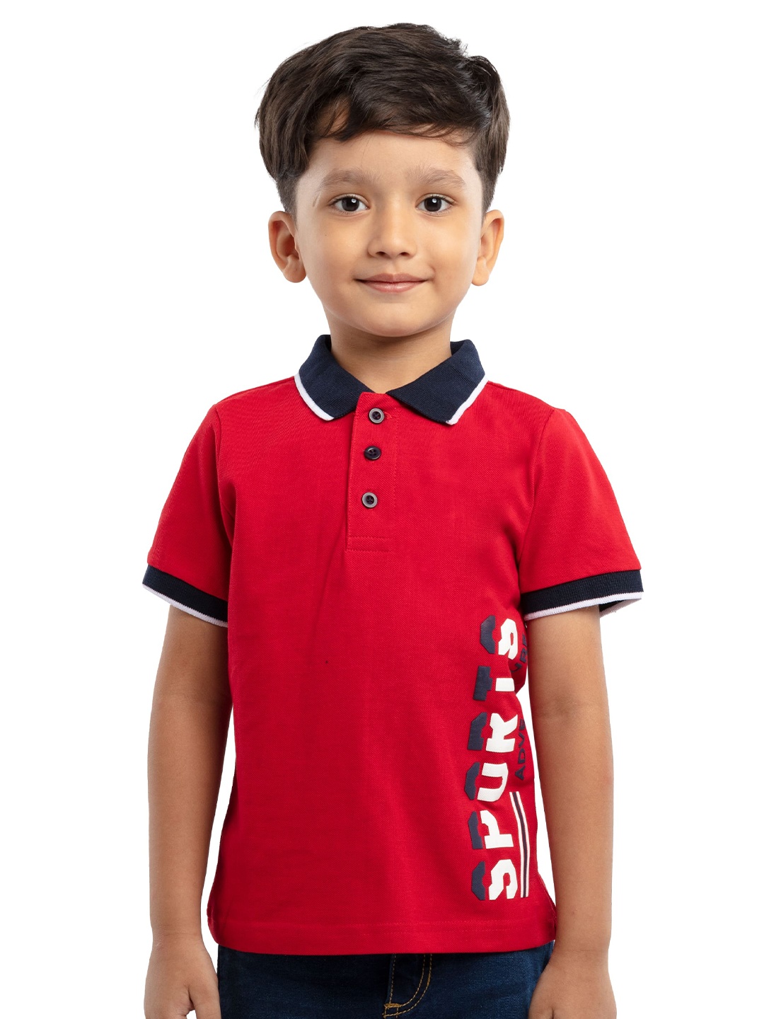

UNDER FOURTEEN ONLY Boys Red Typography Printed Cotton Polo Collar T-shirt