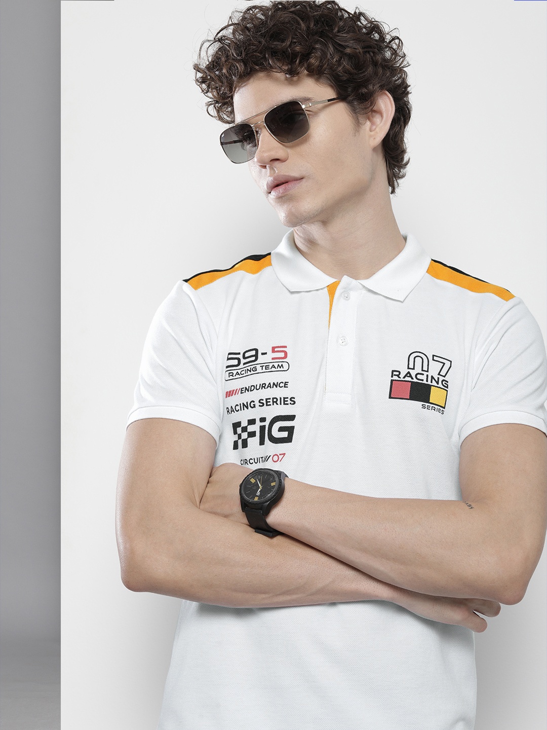

The Indian Garage Co Men White Typography Printed Polo Collar Slim Fit T-shirt