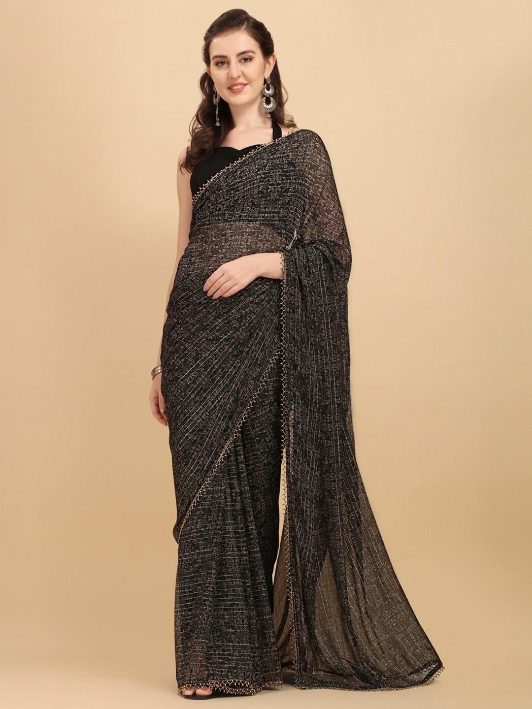 

Sangria Black Woven Design Saree with Blouse Piece