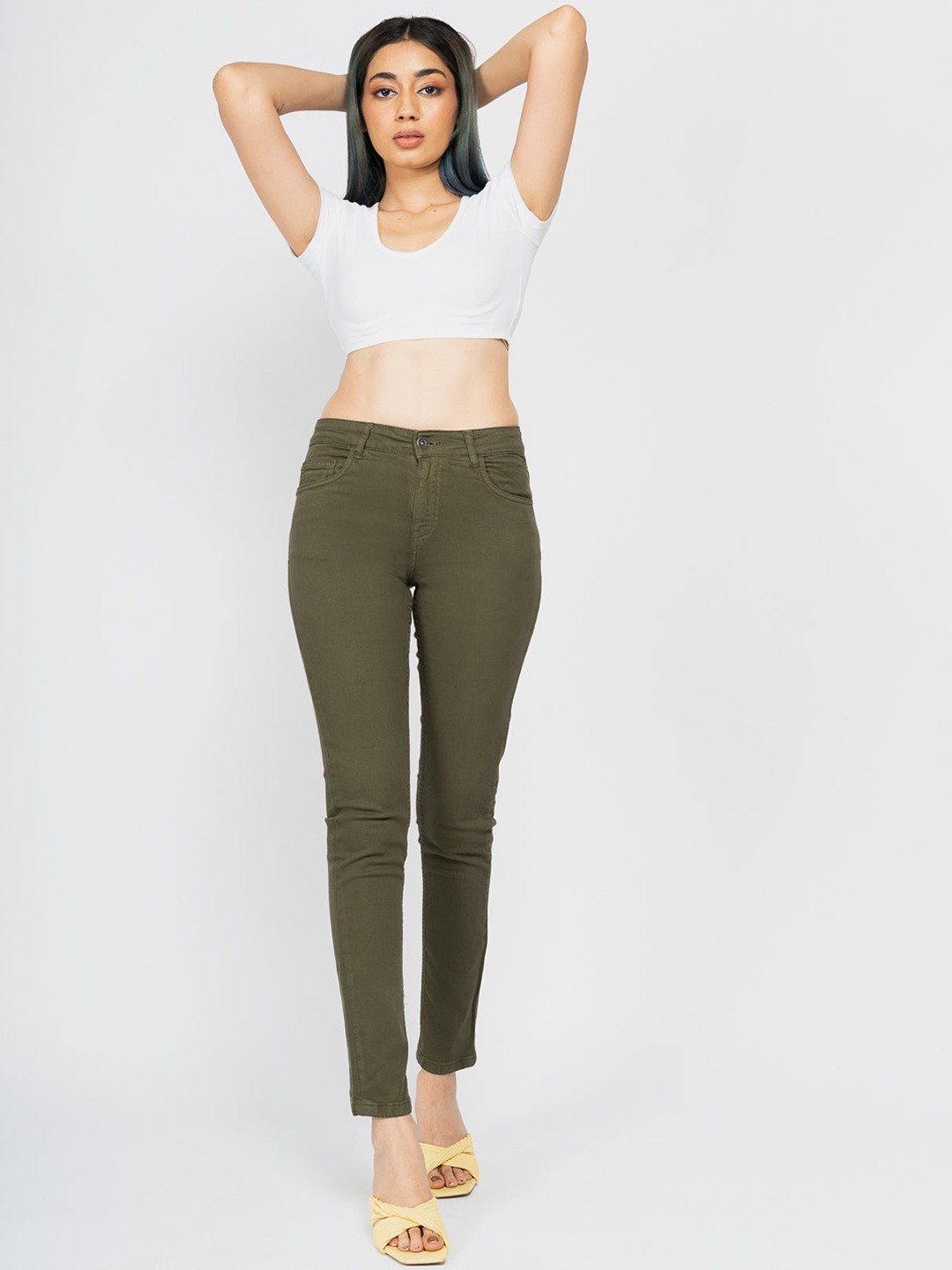 

FREAKINS Women Olive Green Skinny Fit High-Rise Jeans