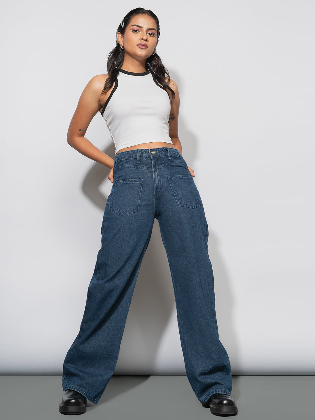 

FREAKINS Women Blue Straight Fit High-Rise Mildly Distressed Jeans