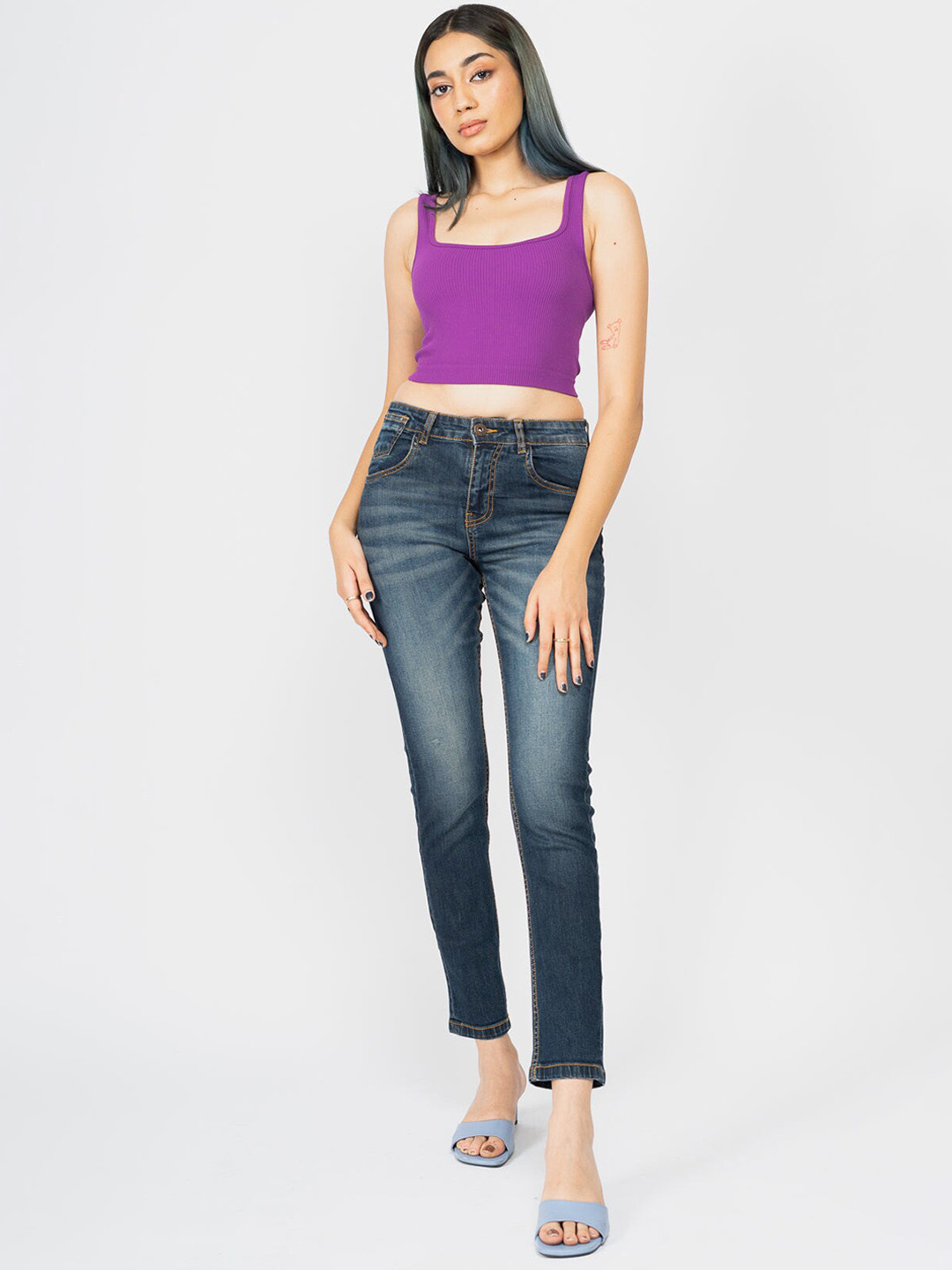

FREAKINS Women Blue Slim Fit High-Rise Heavy Fade Jeans