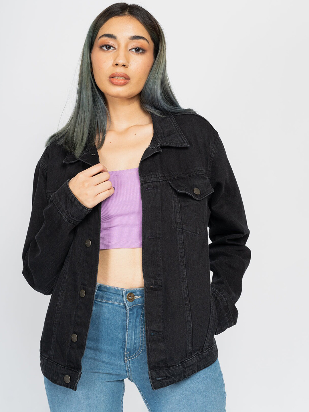 

FREAKINS Women Black Denim Jacket