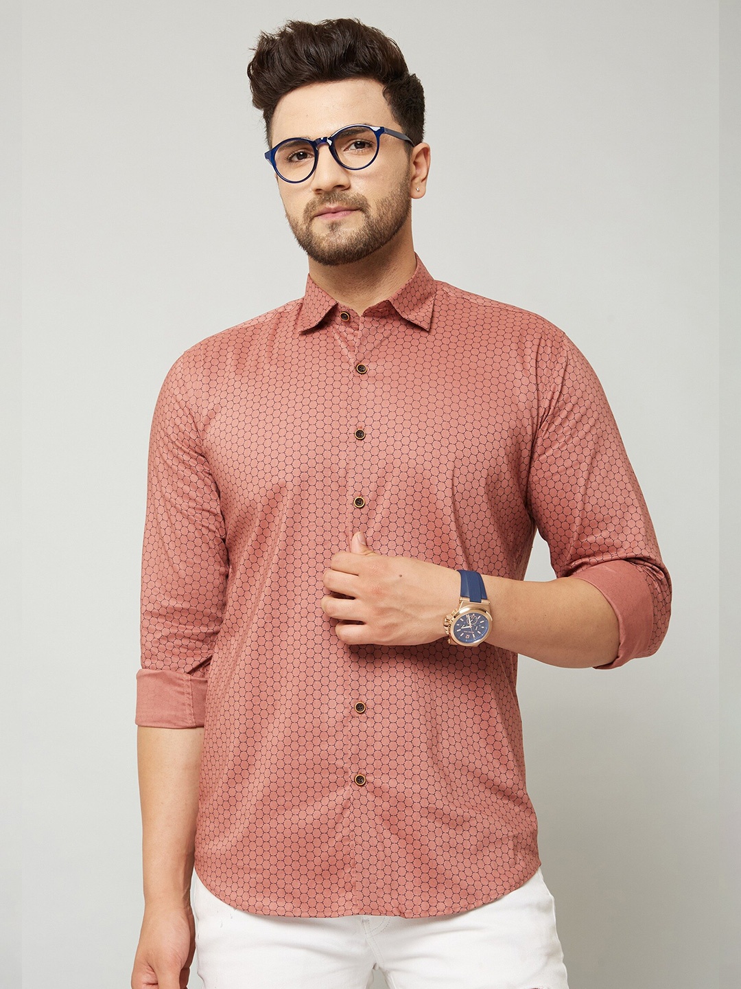 

MR KAMEEJ Men Brown Printed Cotton Relaxed Casual Shirt