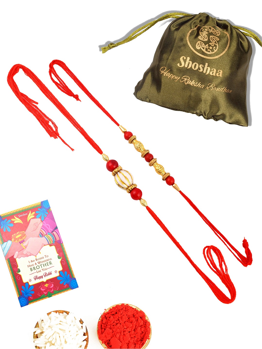 

Shoshaa Men Set Of 2 Gold-Toned Red Beaded Rakhi