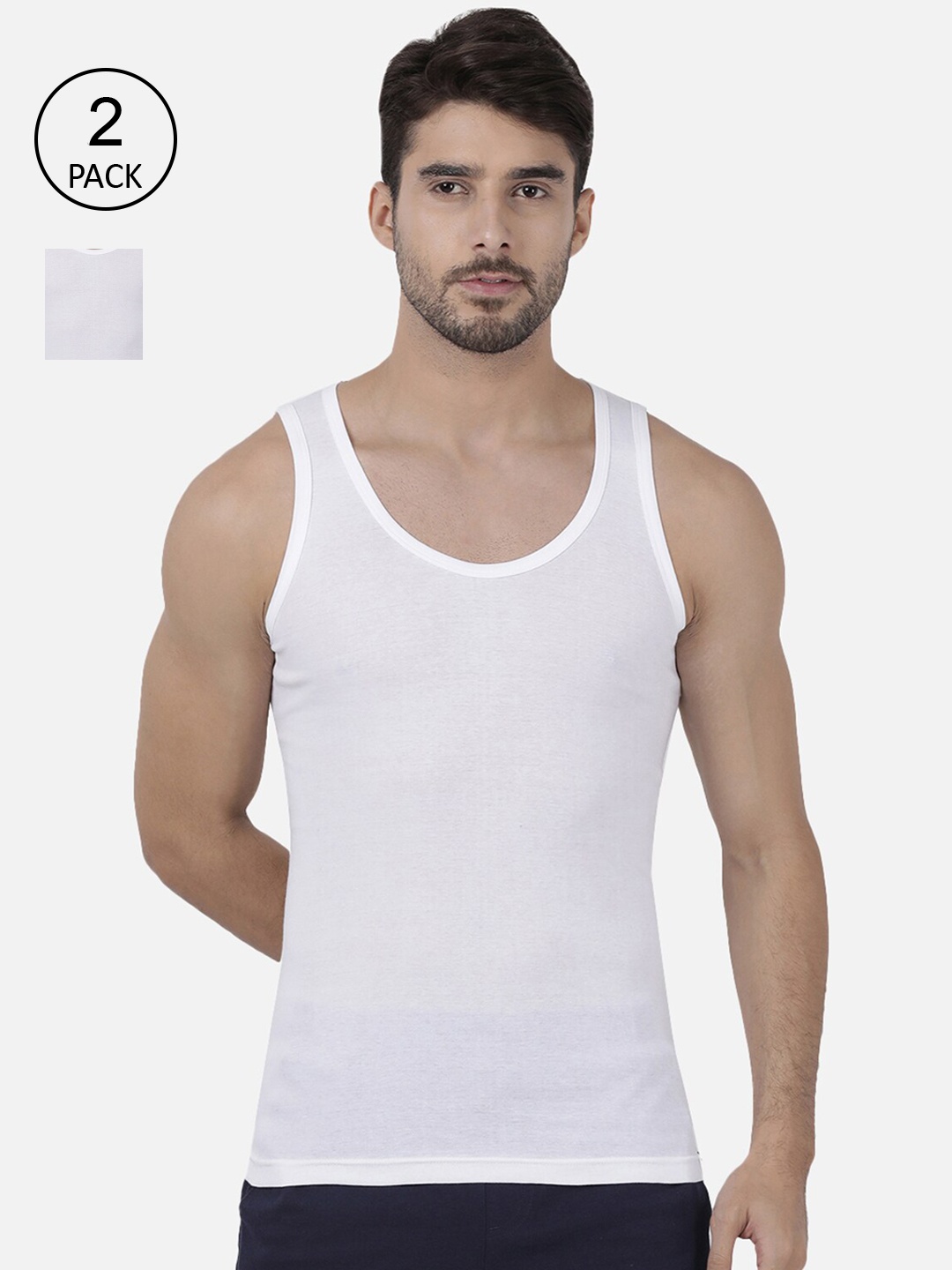 

one8 by Virat Kohli Men Pack Of 2 Solid Pure Cotton Basic Innerwear Vests 112-PO2-White
