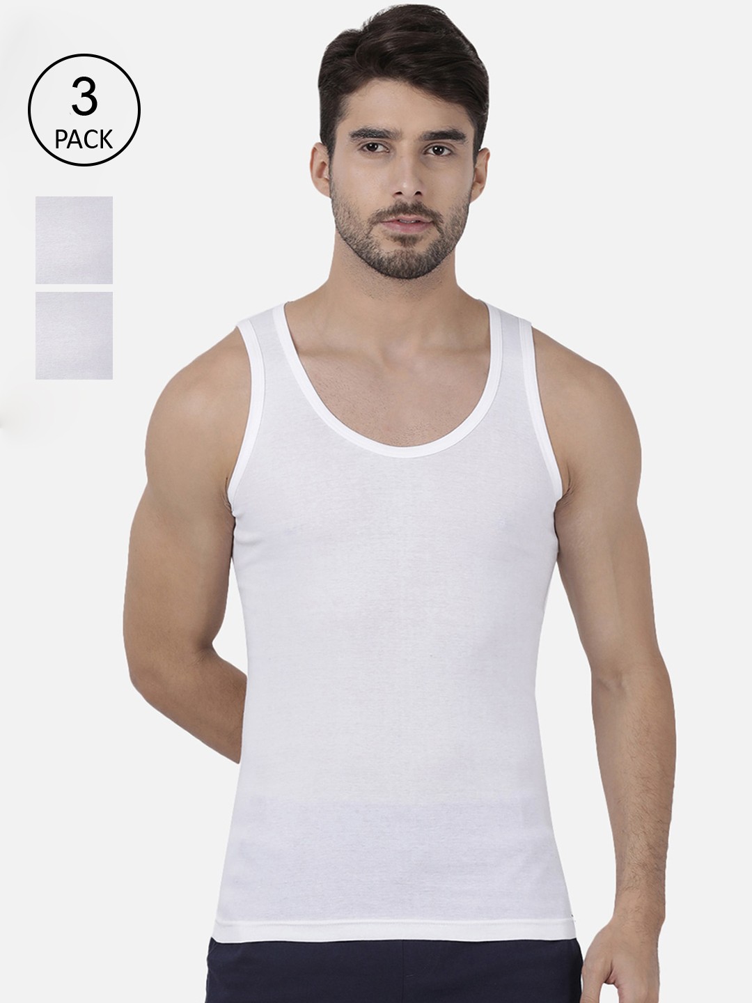 

one8 by Virat Kohli Men Pack Of 4 Solid Pure Super Combed Cotton Basic Innerwear Vests, White