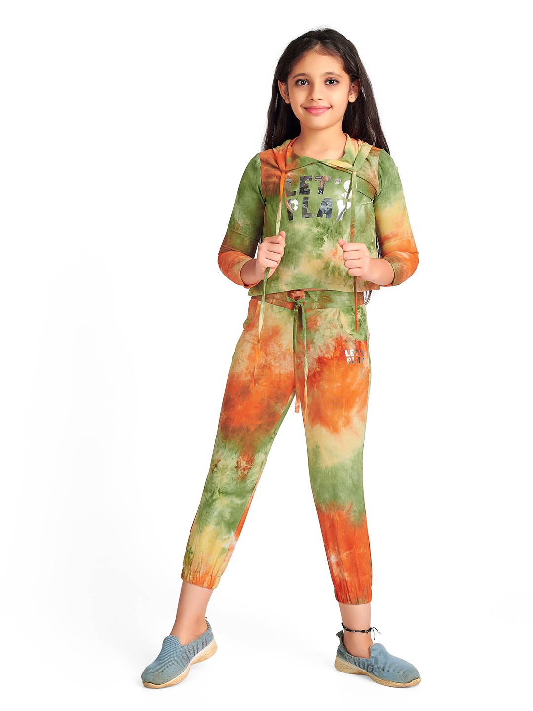 

Tiny Girl Girls Orange & Green Printed T-shirt with Trousers