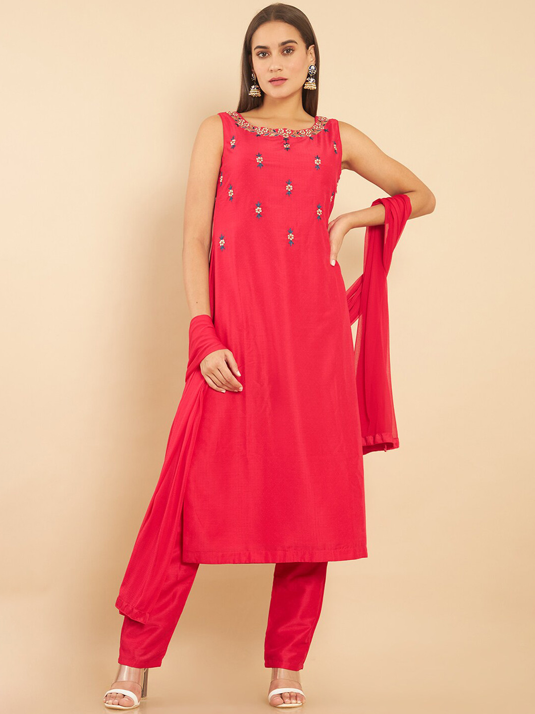 

Soch Women Orange Thread Work Kurta with Trousers & Dupatta