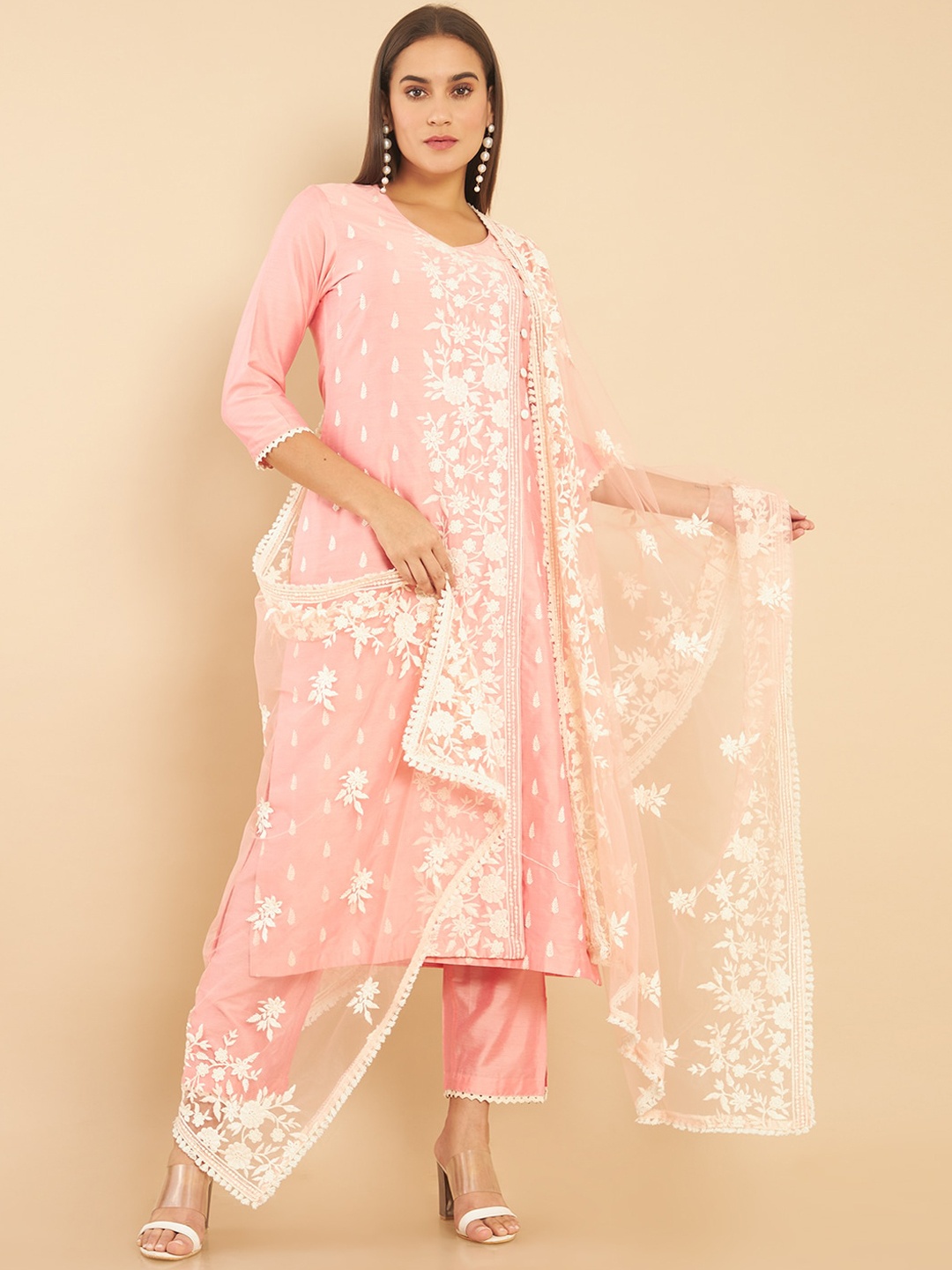 

Soch Women Pink Embroidered Pure Silk Kurta with Trouser & Dupatta