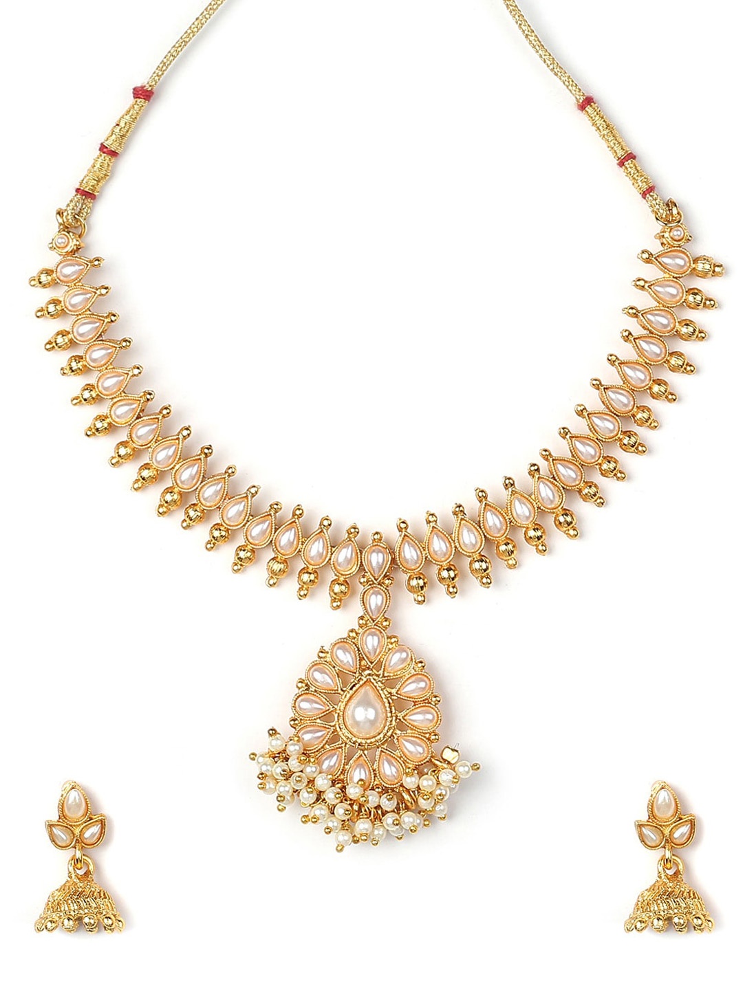 

MAD CLUB Gold-Plated White Stone-Studded & Pearl Beaded Jewellery Set