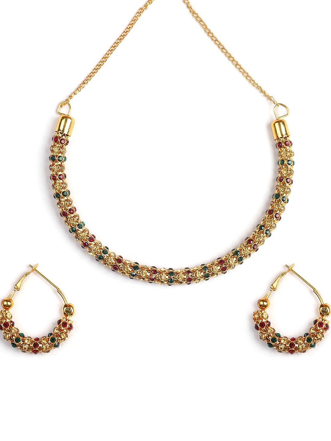 

MAD CLUB Women Gold-Plated White & Green Stone-Studded Jewellery Set