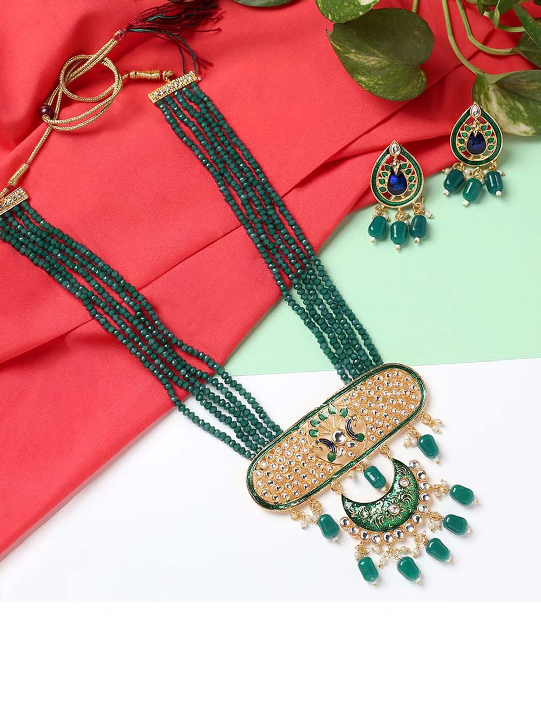 

MAD CLUB Women Gold-Plated Green Meenakari Jewelry Set