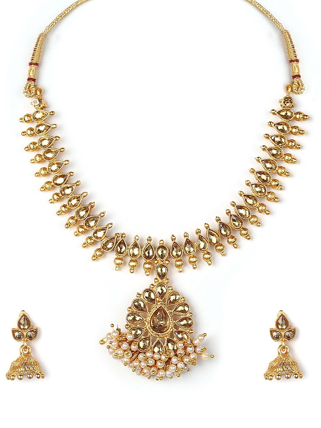 

MAD CLUB Gold-Plated Kundan & Peal Studded Jewellery Set