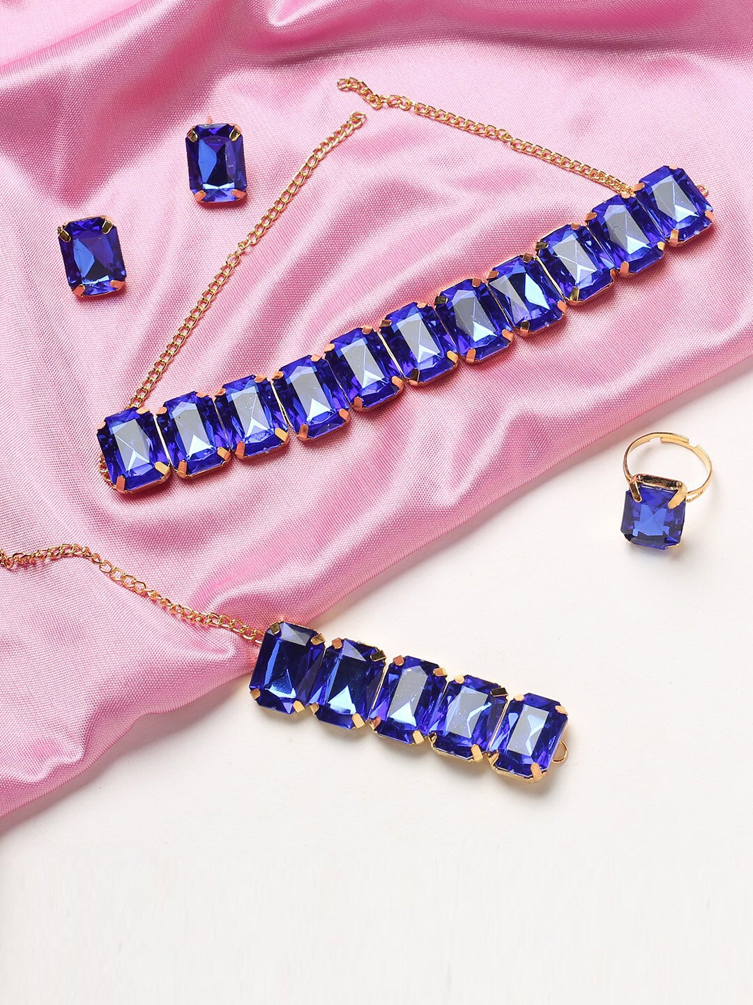 

MAD CLUB Blue & Gold Plated Studded Jewellery Set