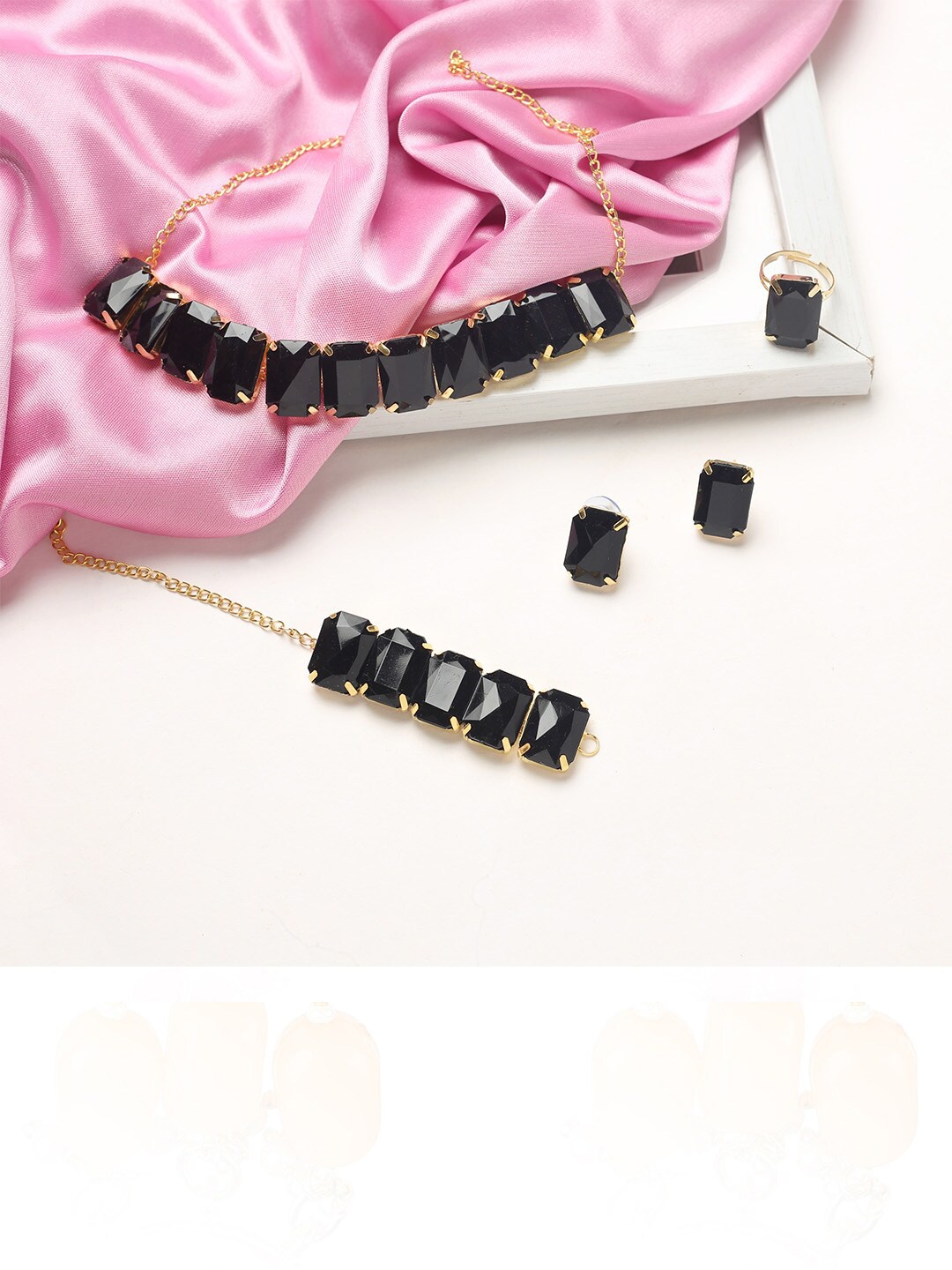 

MAD CLUB Black Gold-Plated Stone-Studded Jewelry Set
