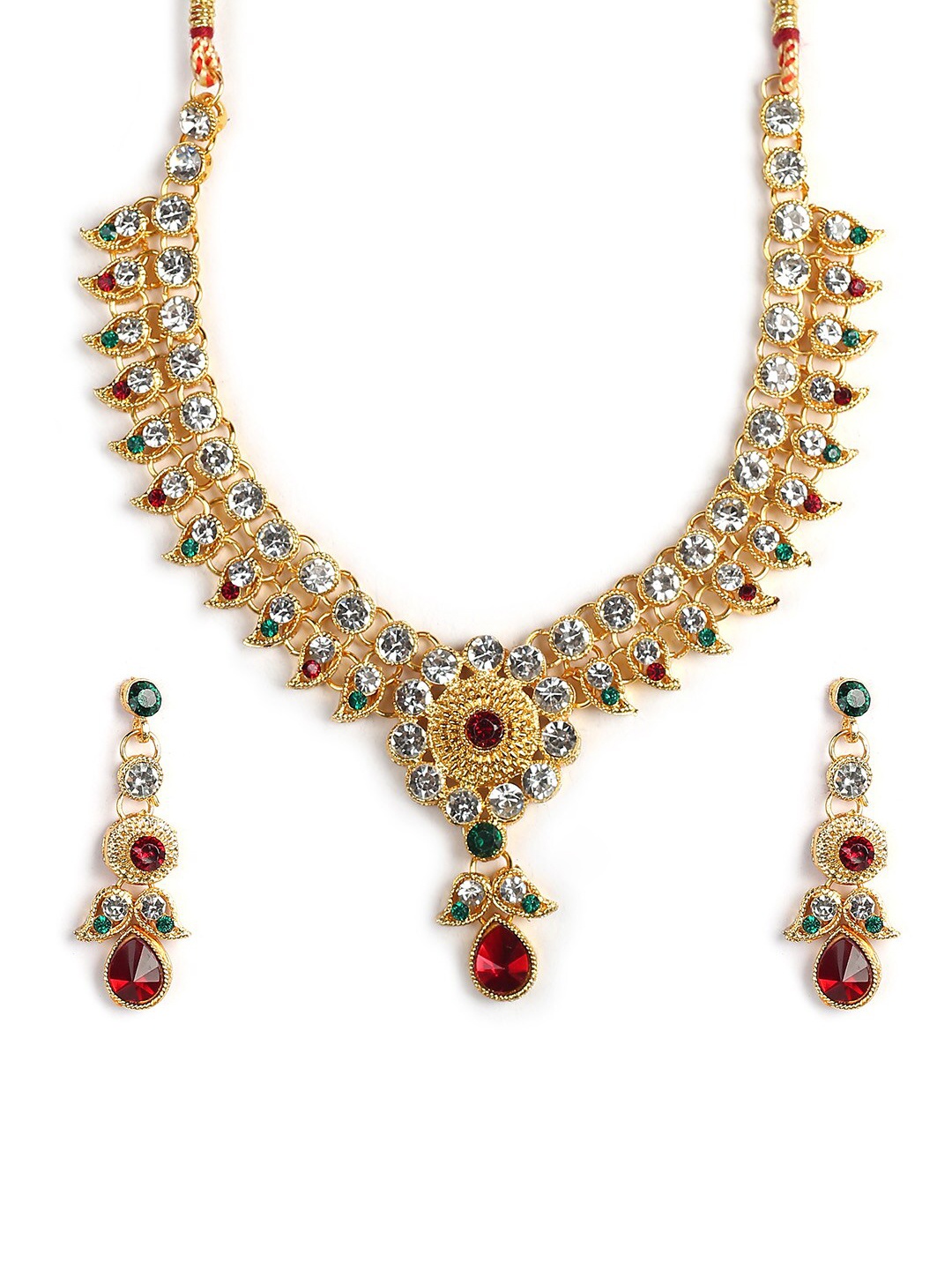 

MAD CLUB Gold Plated White & Red AD Studded Jewellery Set