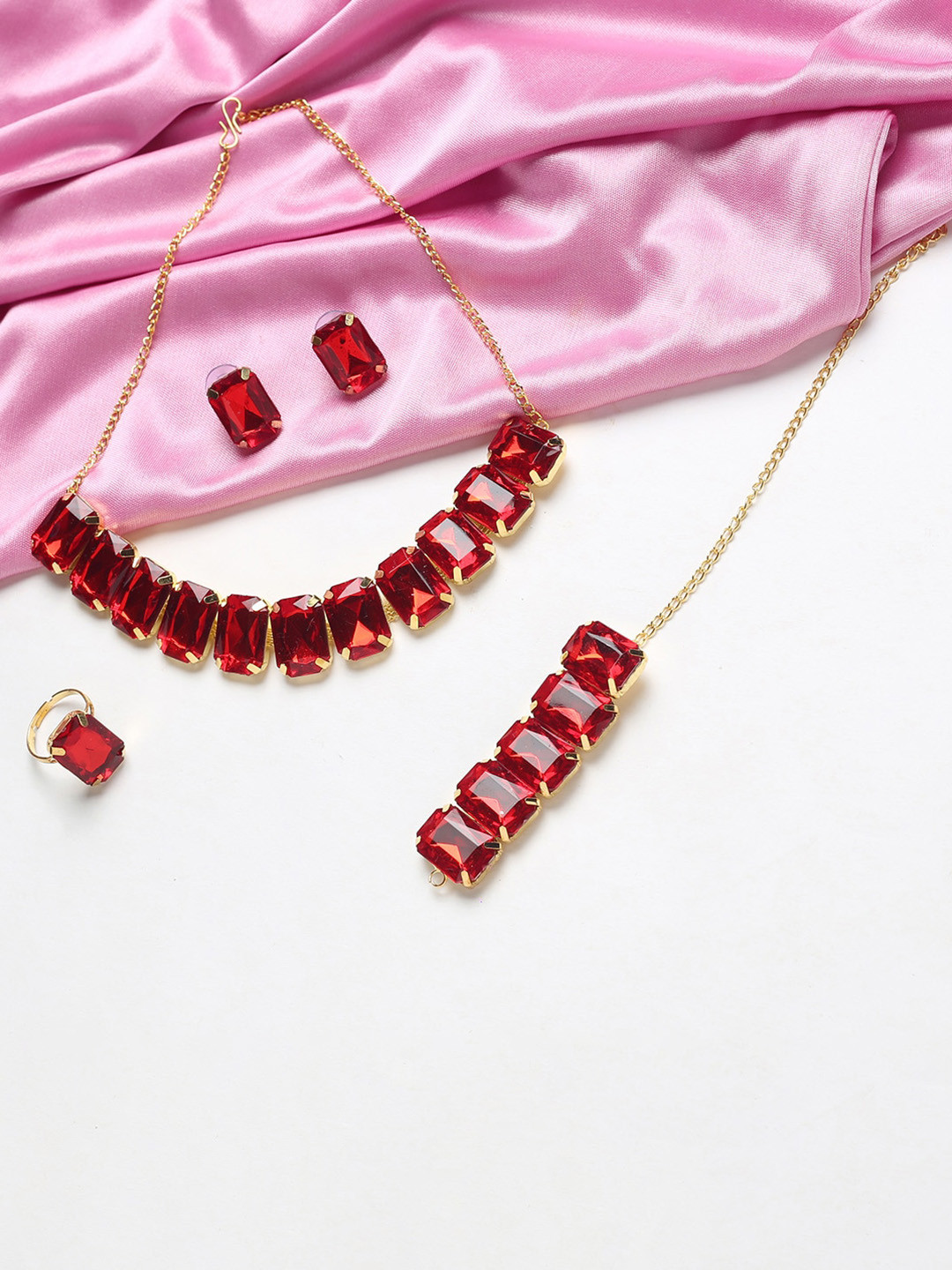

MAD CLUB Red Stone Studded Choker Jewellery Set