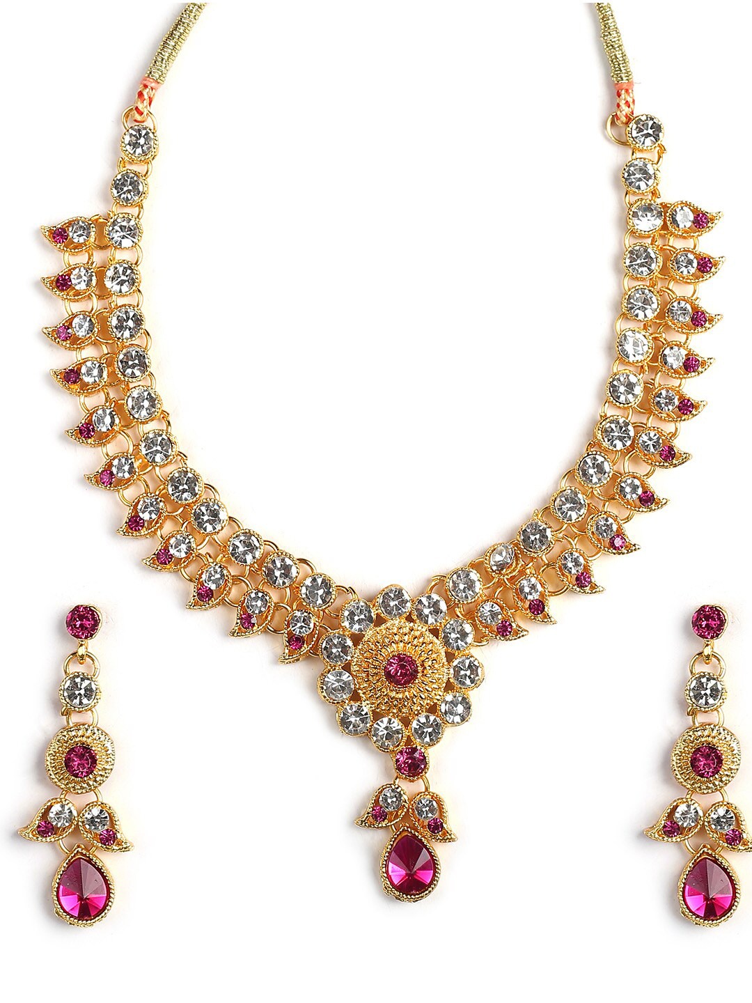 

MAD CLUB Women Gold-Plated Pink & White AD Studded Jewellery Set