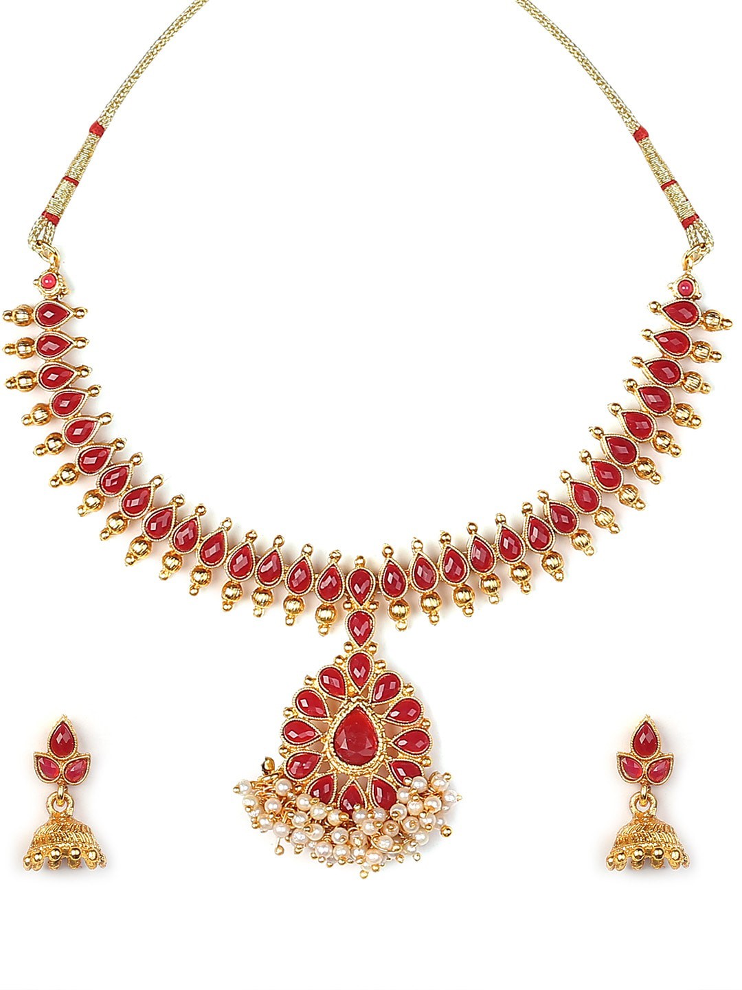 

MAD CLUB Gold-Plated Red Stone-Studded Jewellery Set