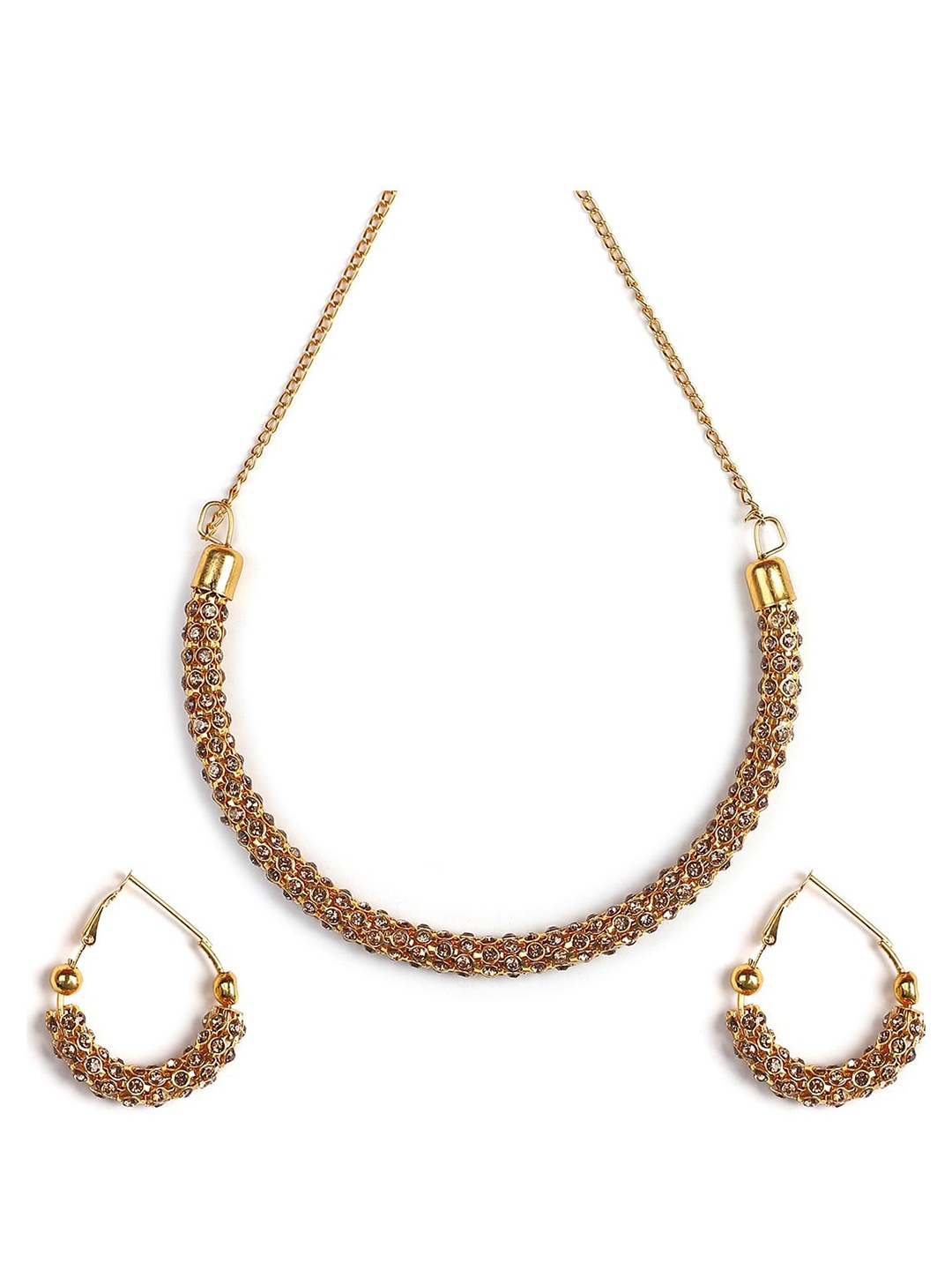 

MAD CLUB Gold-Plated White AD-Studded & Beaded Jewellery Set