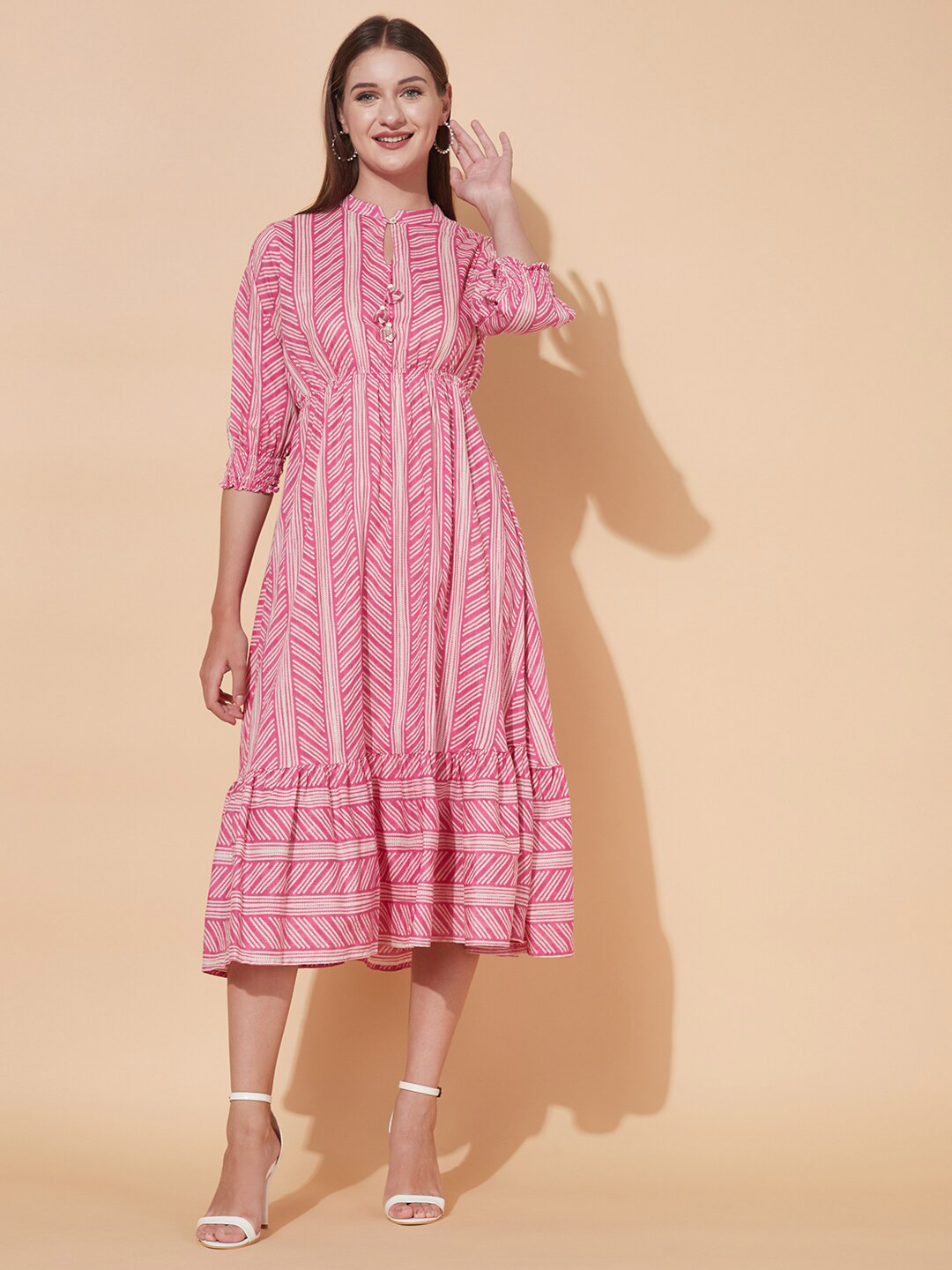 

FASHOR Pink Ethnic Motifs A-Line Midi Dress