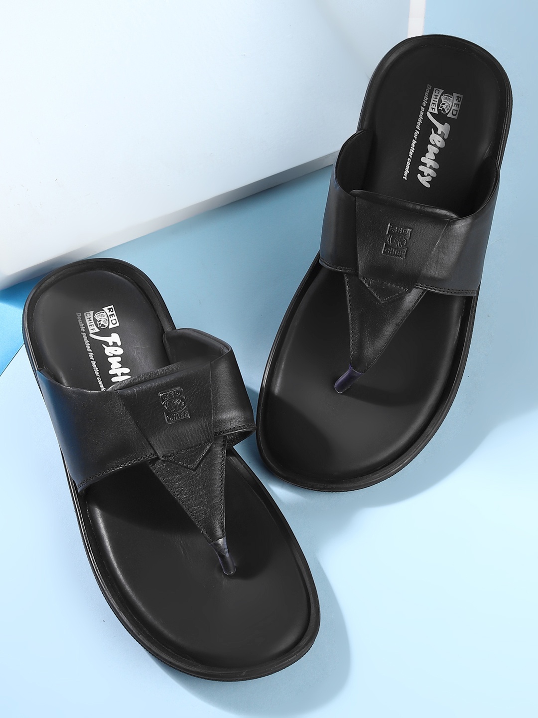 

Red Chief Men Black Leather Comfort Sandals