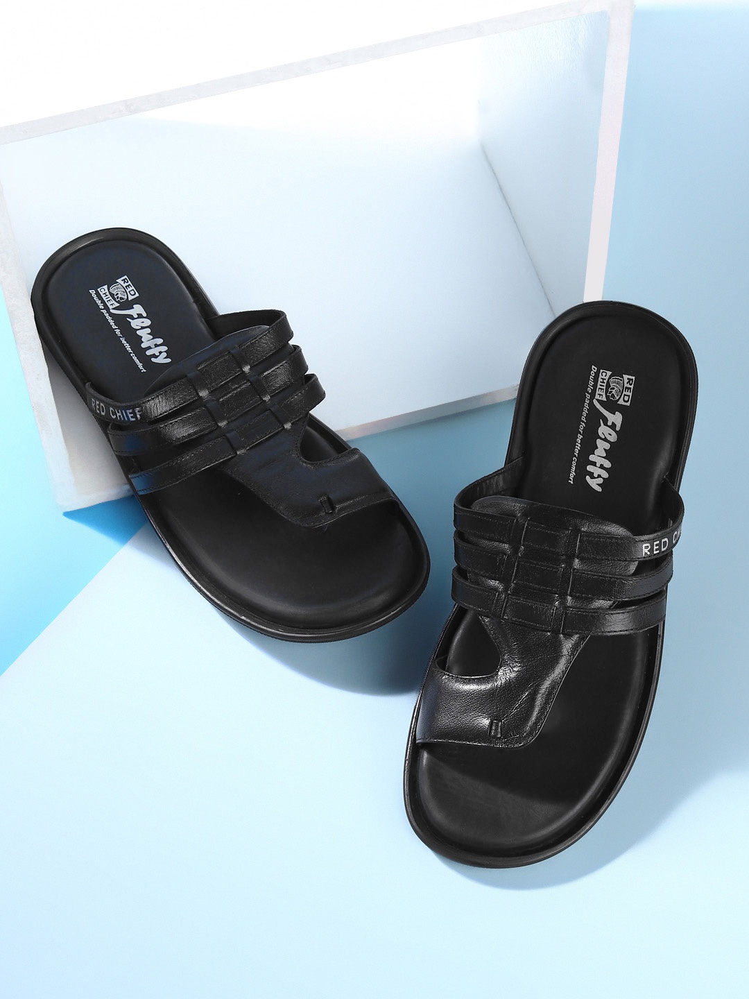 

Red Chief Men Black & White Leather Comfort Sandals