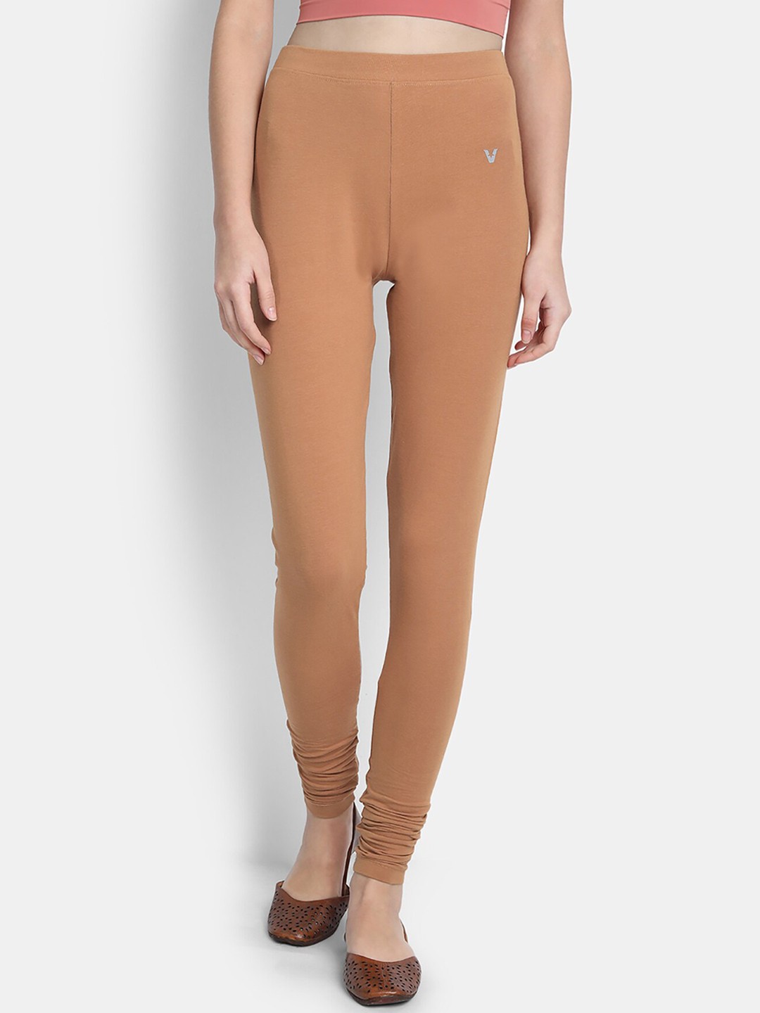 

VStar Women Brown Solid Cotton Slim-Fit Churidar-Length Leggings