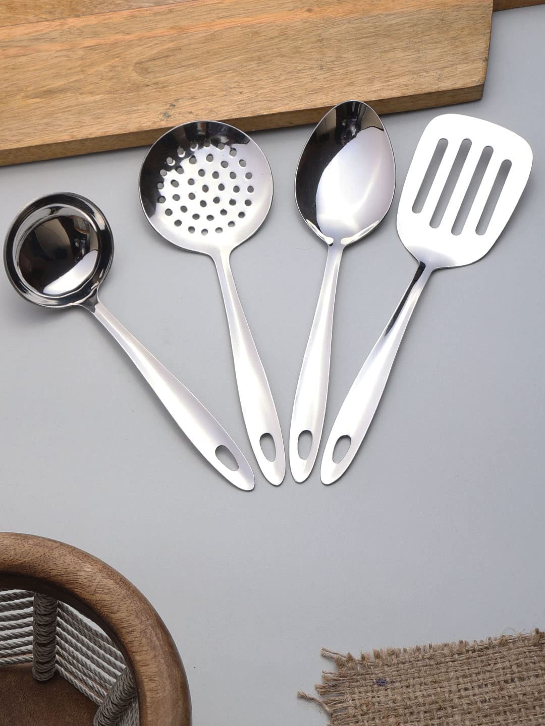 

ZEVORA Set Of 4 Silver-Toned Stainless Steel Non-Stick Spactula Set