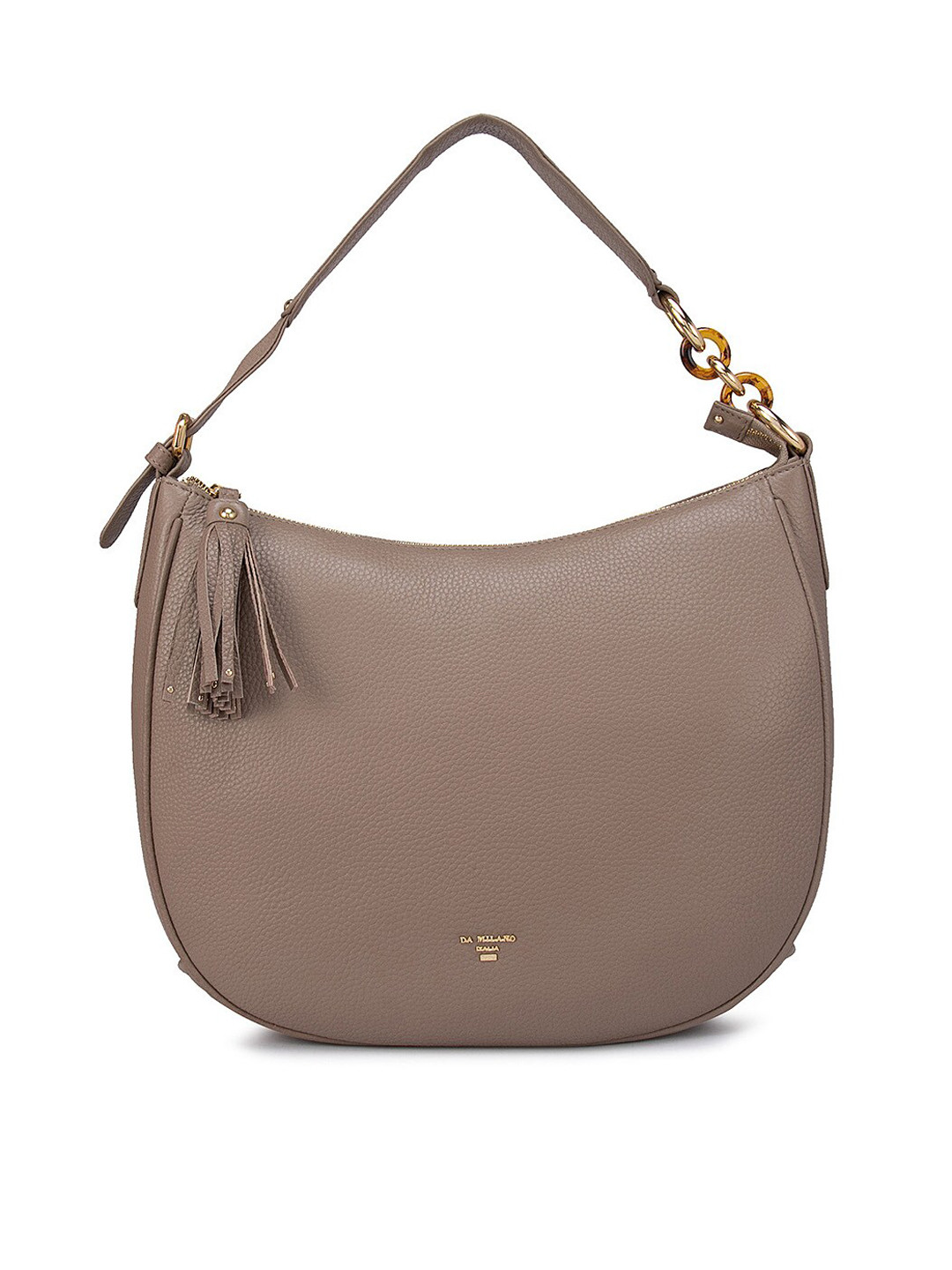 

Da Milano Brown Leather Bucket Hobo Bag with Tasselled