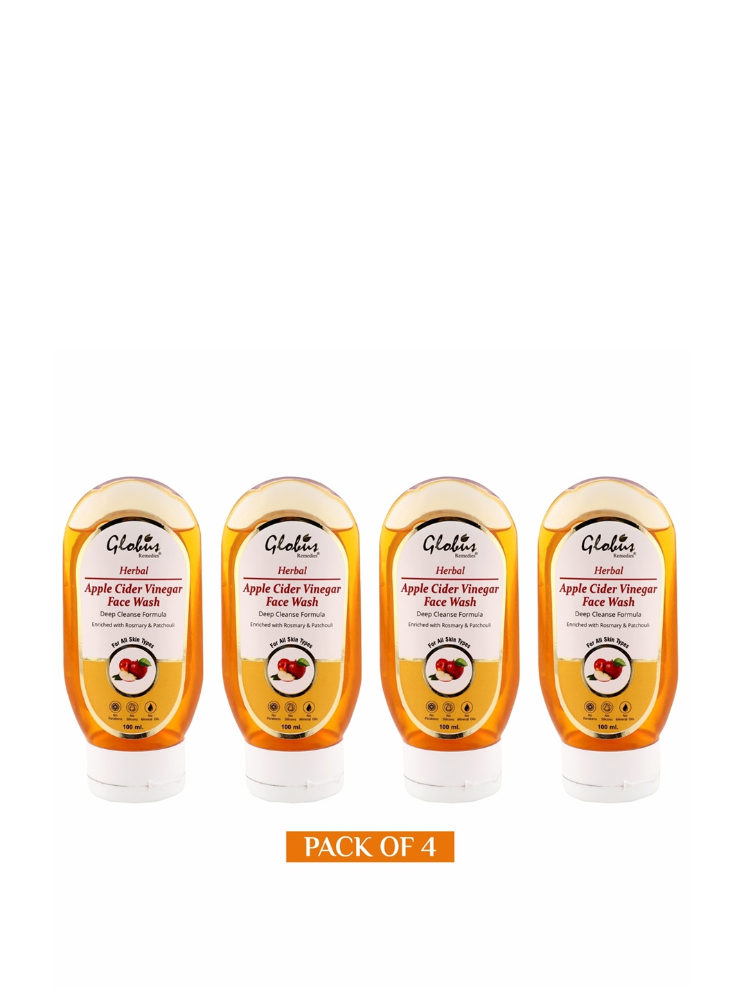 

Globus Remedies Set of 4 Herbal Apple Cider Vinegar Face Wash with Rosemary - 100ml each, Yellow
