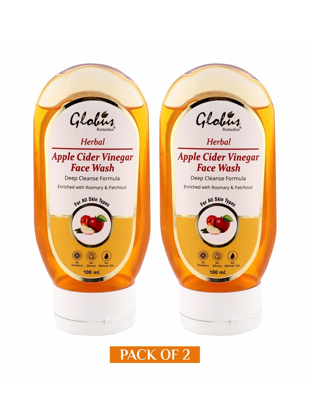 

Globus Remedies Set of 2 Herbal Apple Cider Vinegar Face Wash with Rosemary - 100ml each, Yellow