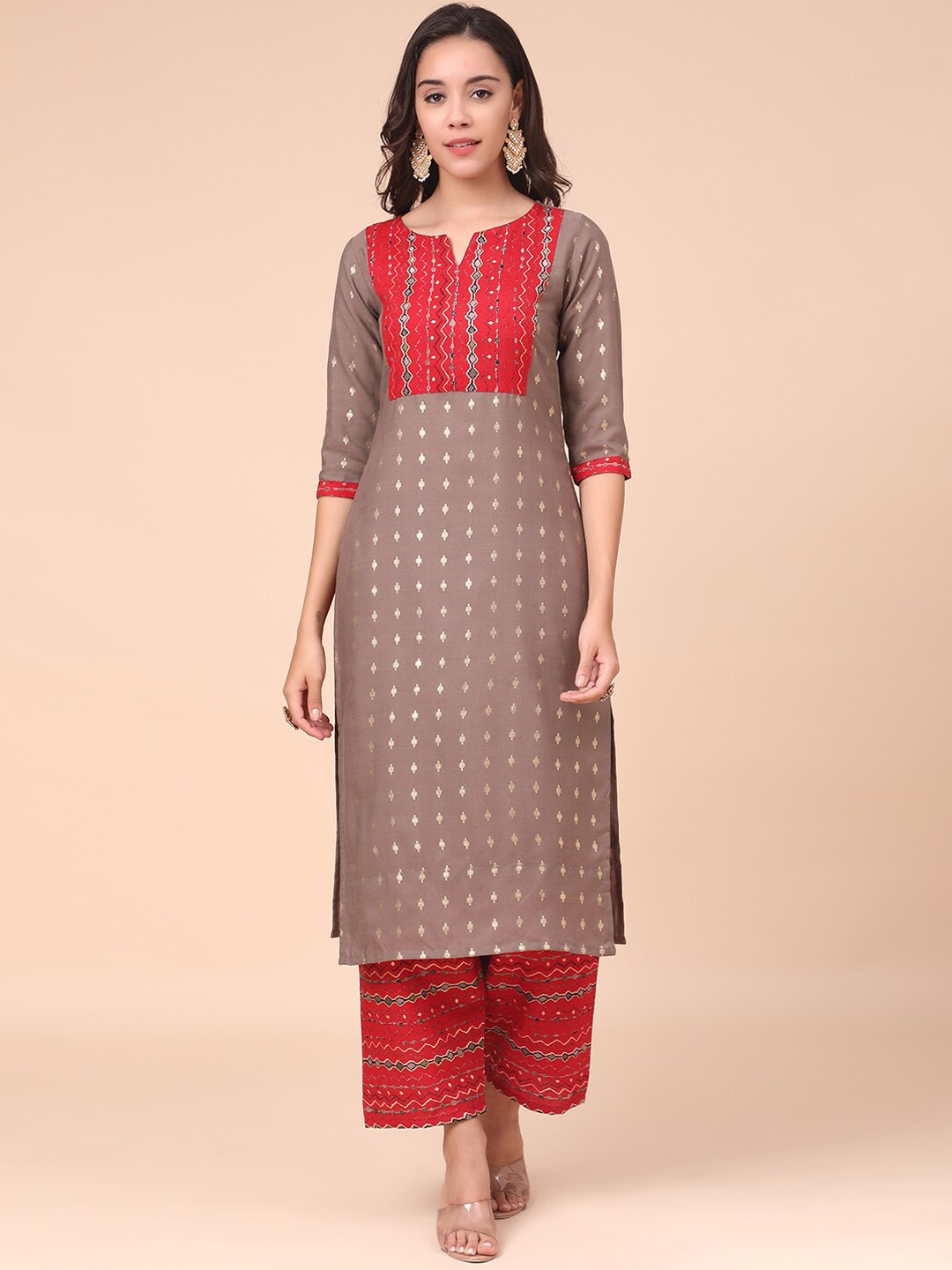

MOKOSH Women Grey Ethnic Motifs Printed Kurta with Palazzos