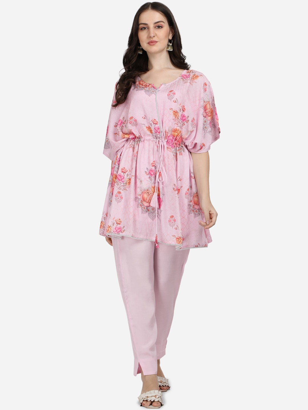 

Pure 9 Women Pink Floral Printed Short Kaftan Set