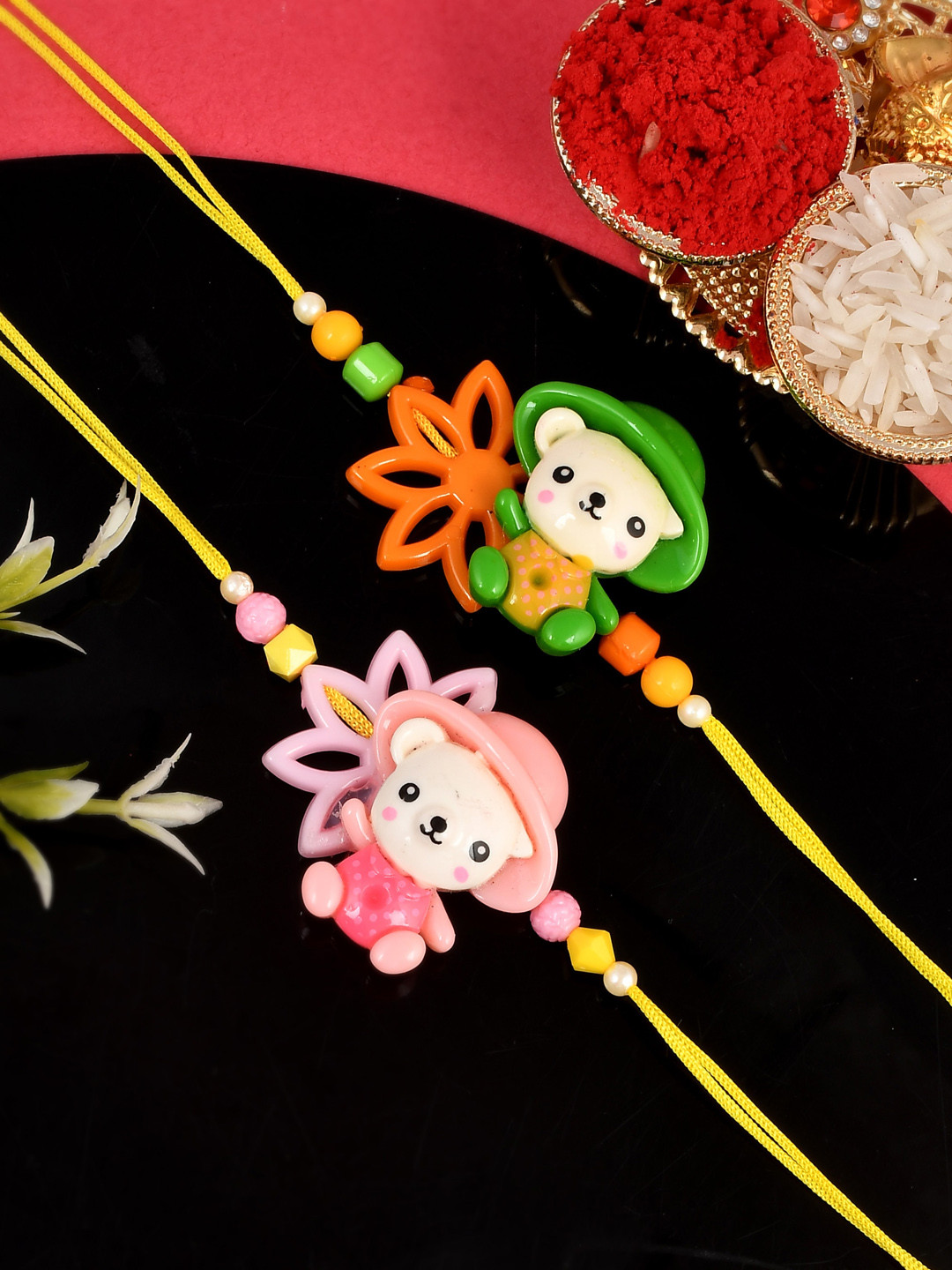 

Shoshaa Boys Set Of 2 Teddy Rakhi With Roli, Chawal & Greeting Card, Green