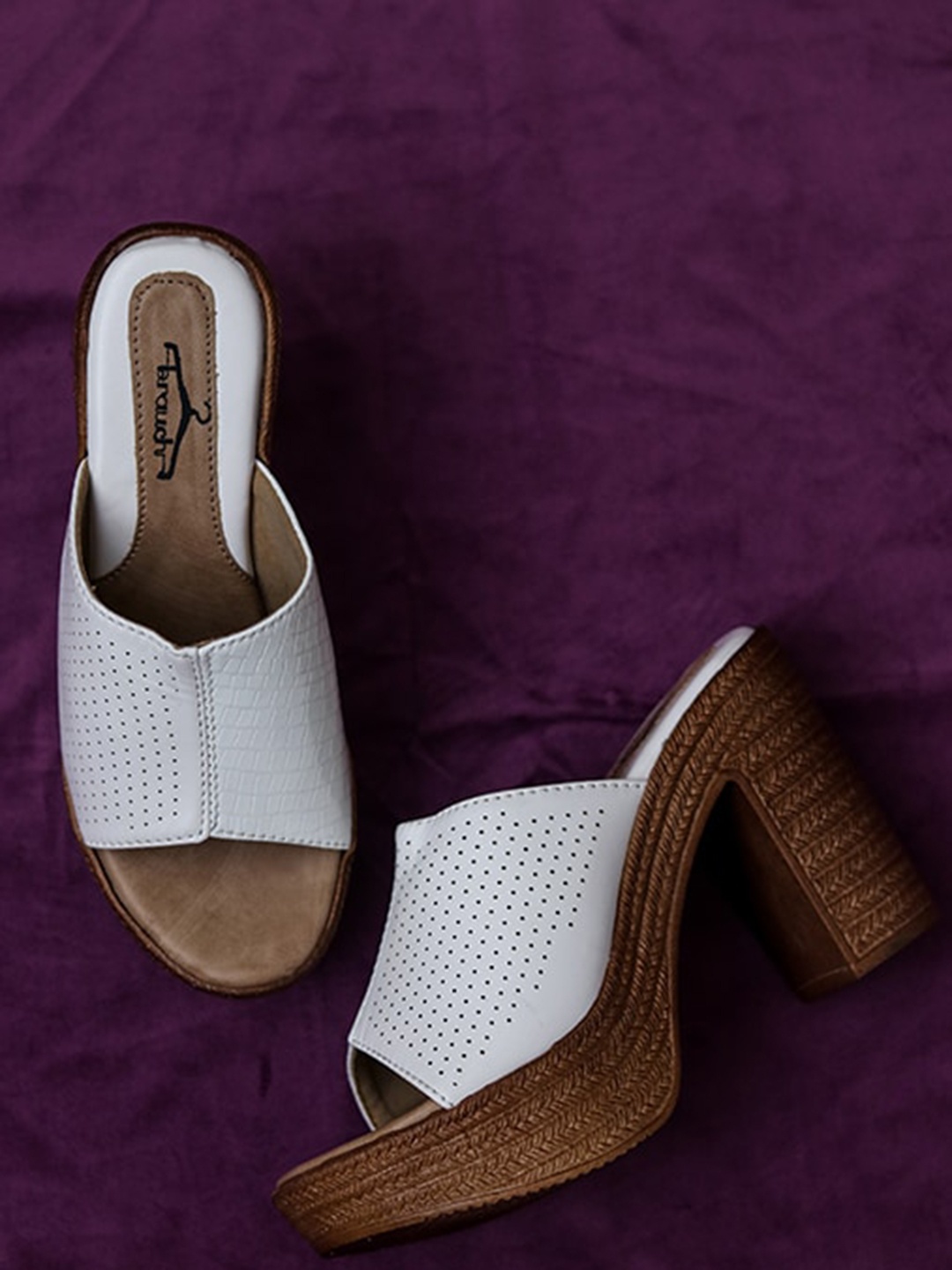 

Brauch White Textured Peep Toes with Laser Cuts Block Heels