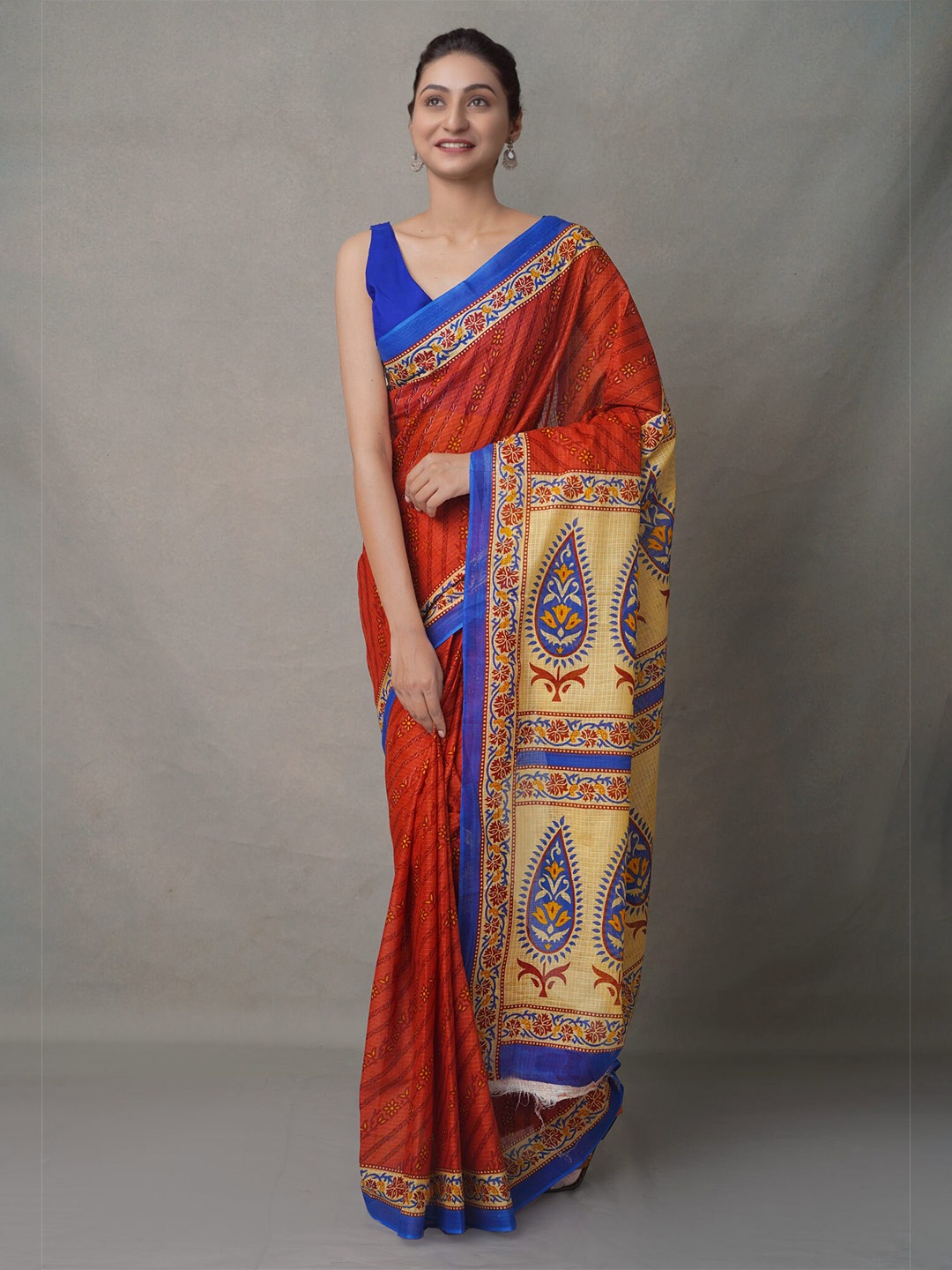 

Unnati Silks Women Maroon & Beige Ethnic Motifs Pure Cotton Handloom Saree