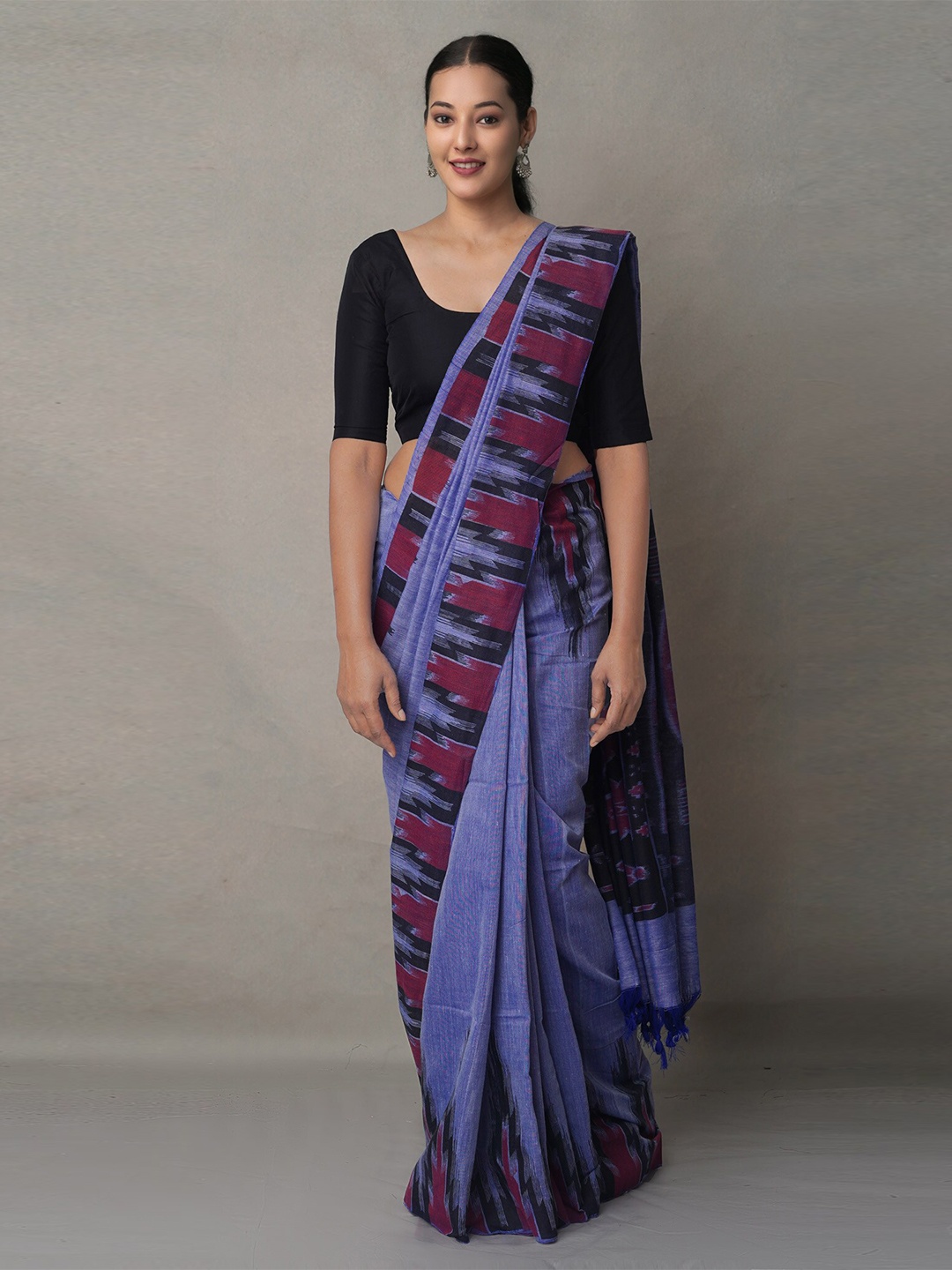 

Unnati Silks Blue & Purple Woven Design Pure Linen Jamdani Saree