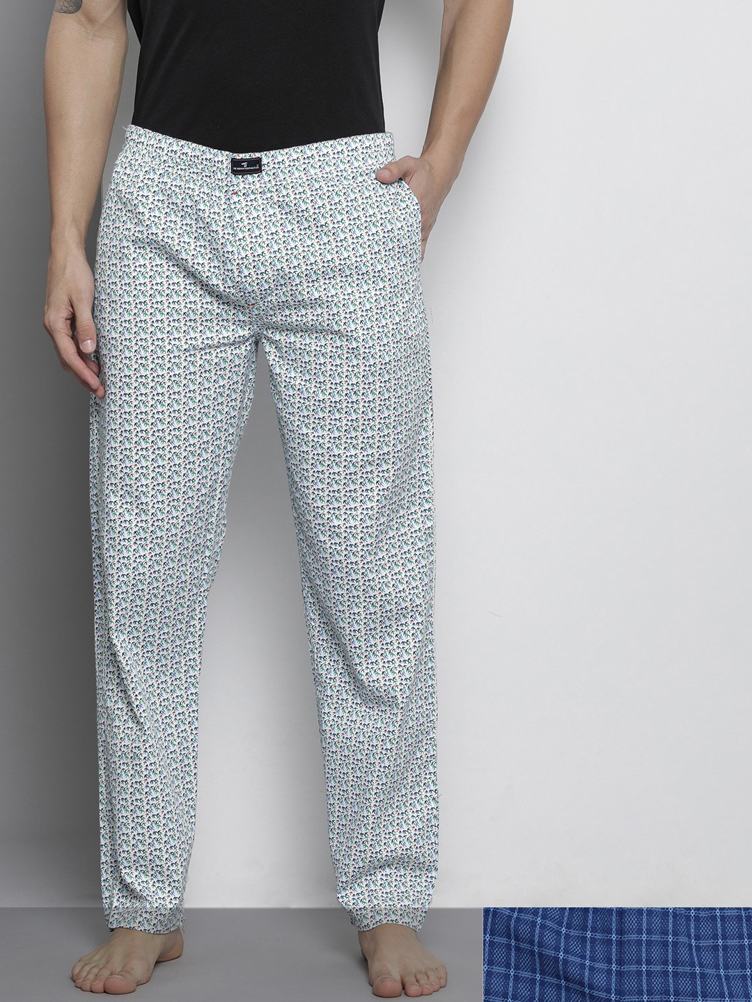 

The Indian Garage Co Men Pack of 2 Cotton Printed Lounge Pants, Off white