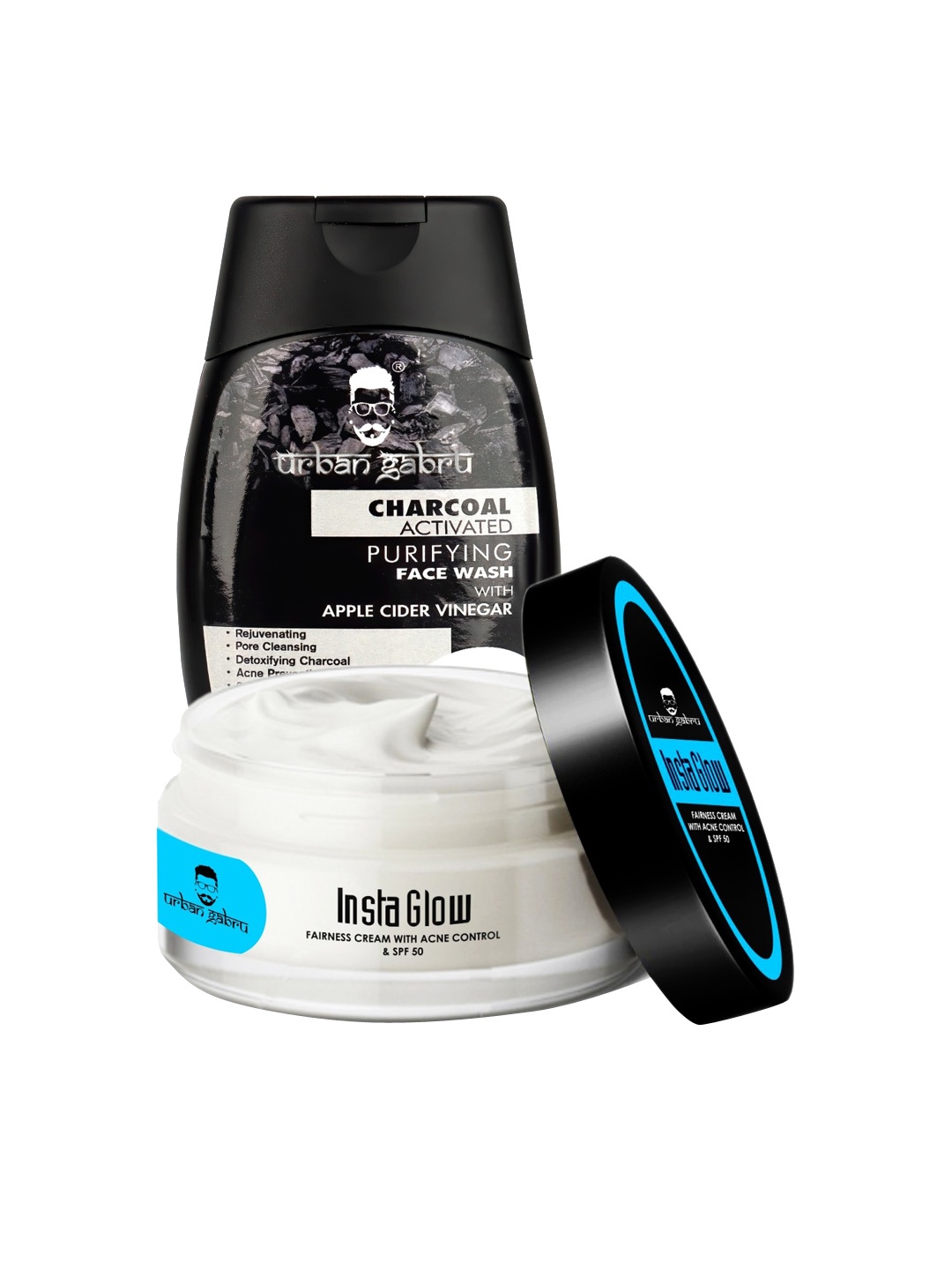 

URBANGABRU Adults Set Of 2 Charcoal Anti-Pollution Face Wash & Insta glow Cream 170ml, Multi